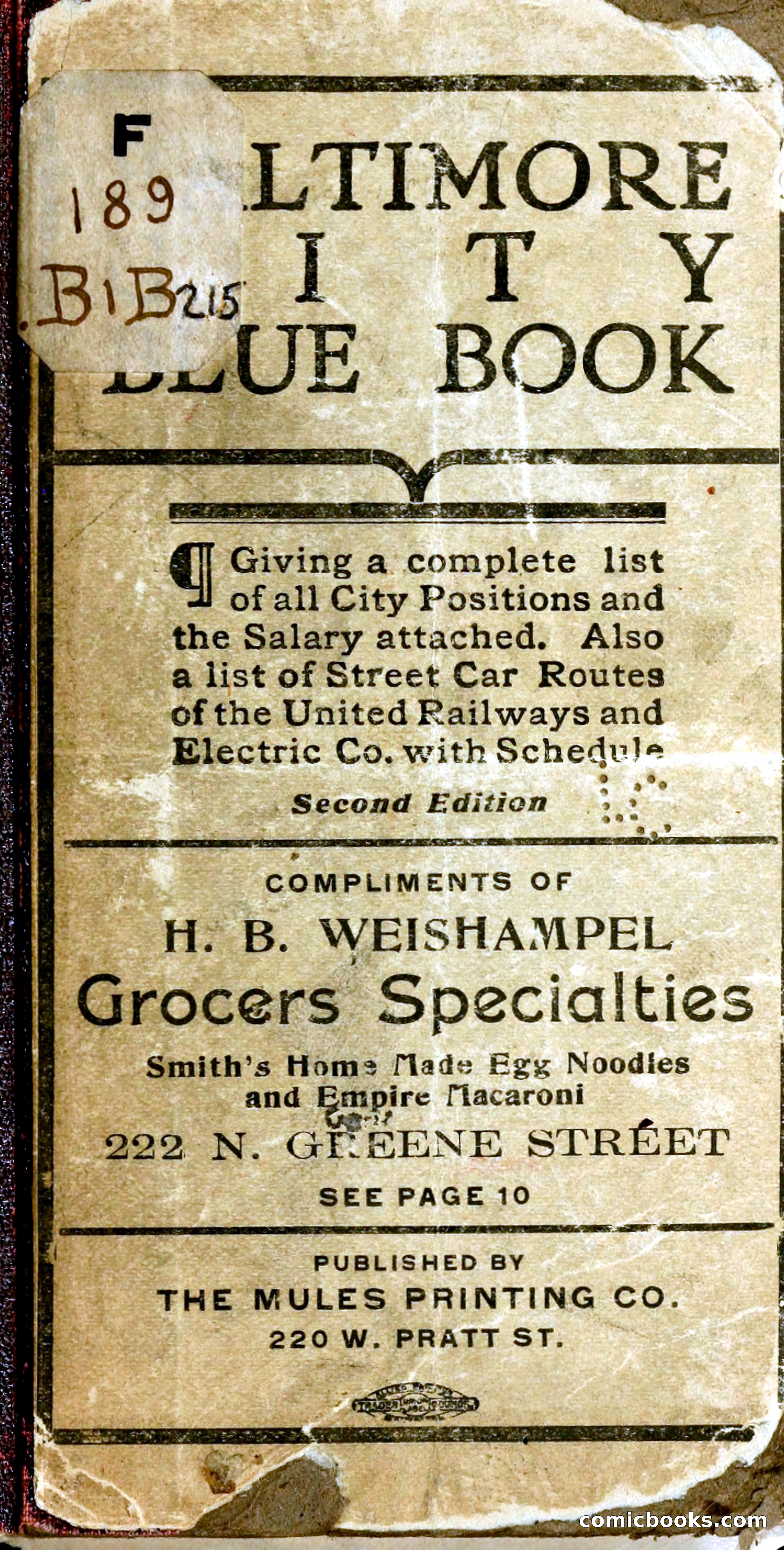 Baltimore City Blue Book, Second Edition