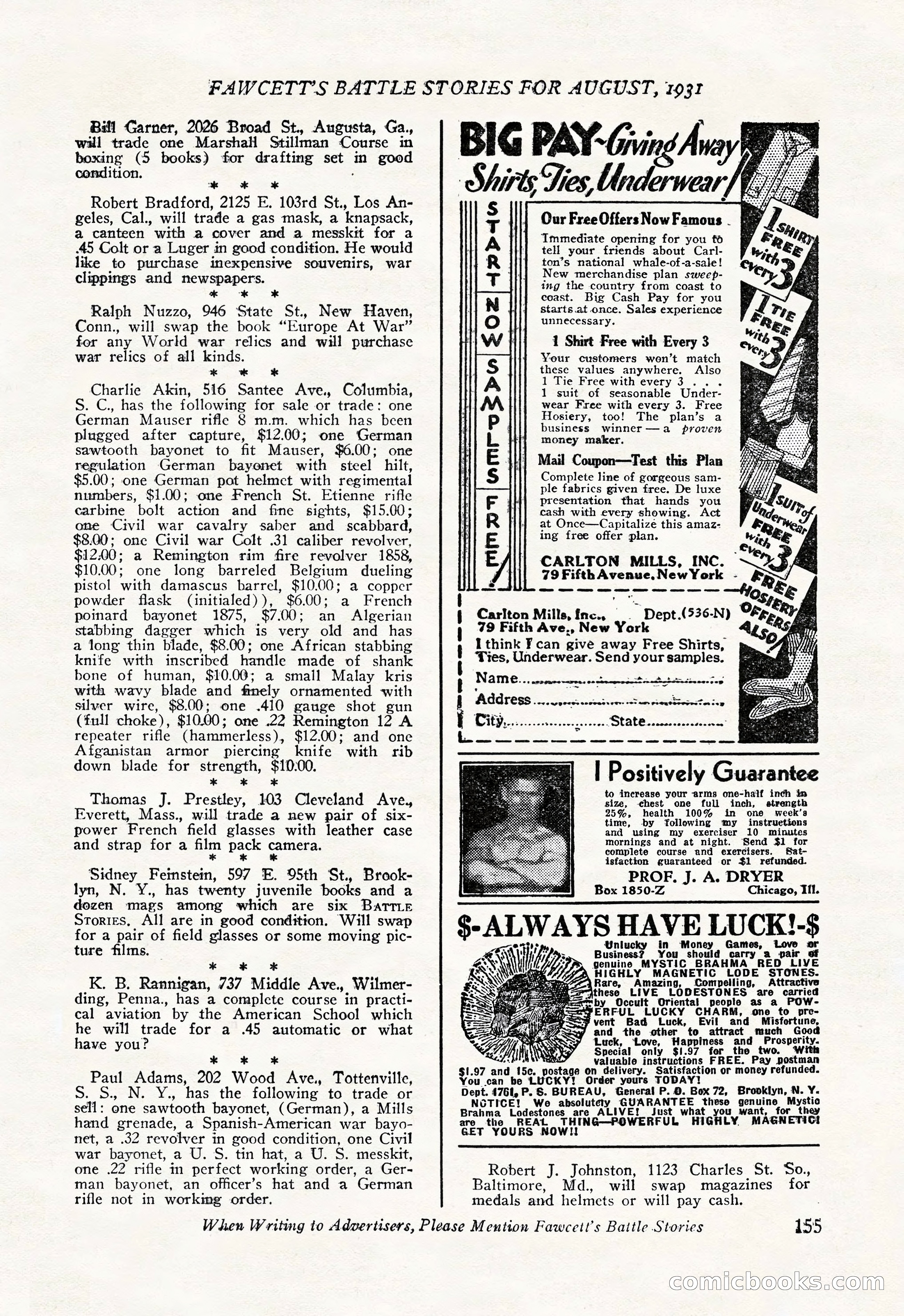 Battle Stories, August 1931 — page 155 of 164