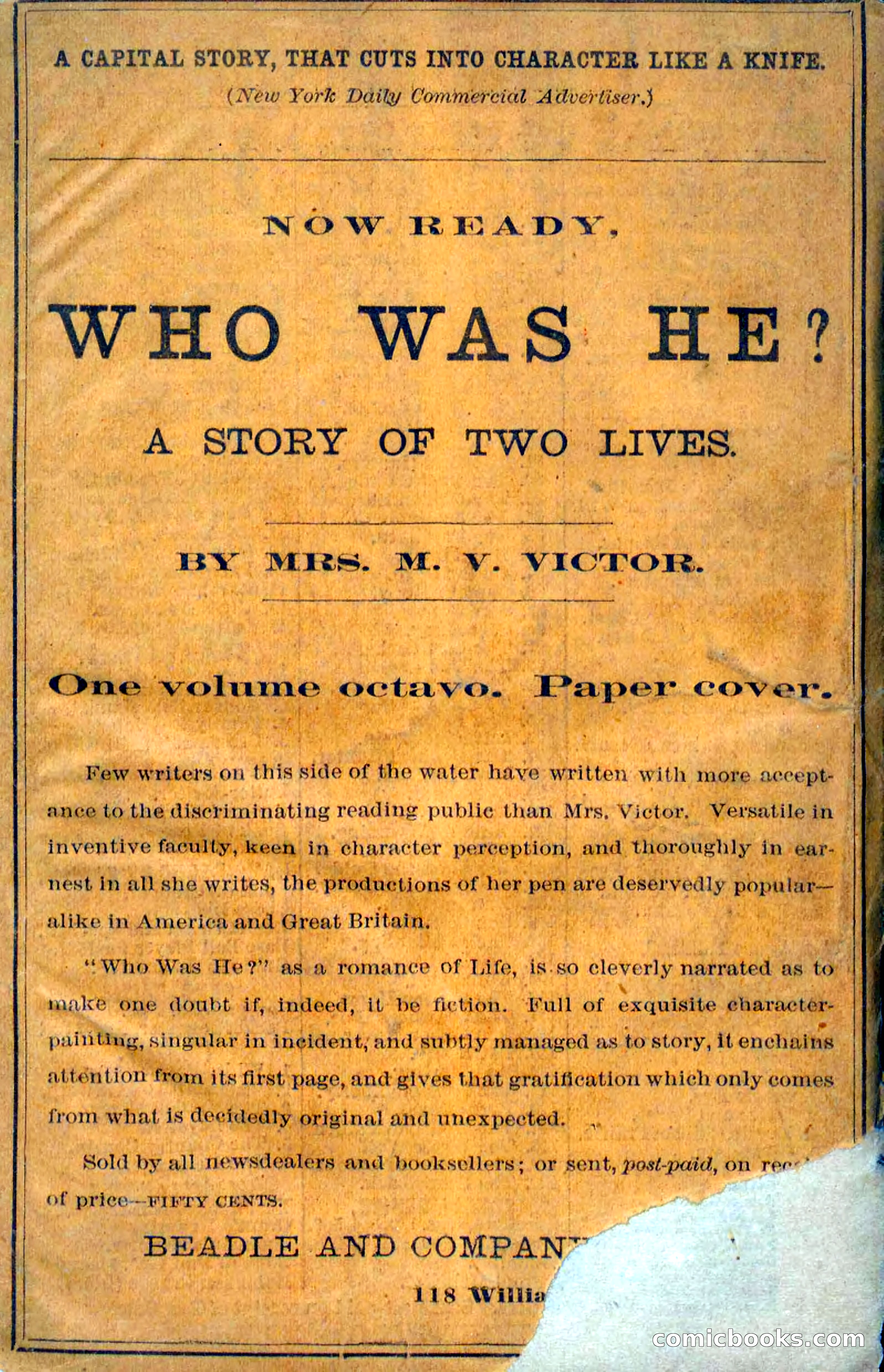 Beadle's Dime Novels No. 123: The Missing Bride — page 100 of 100