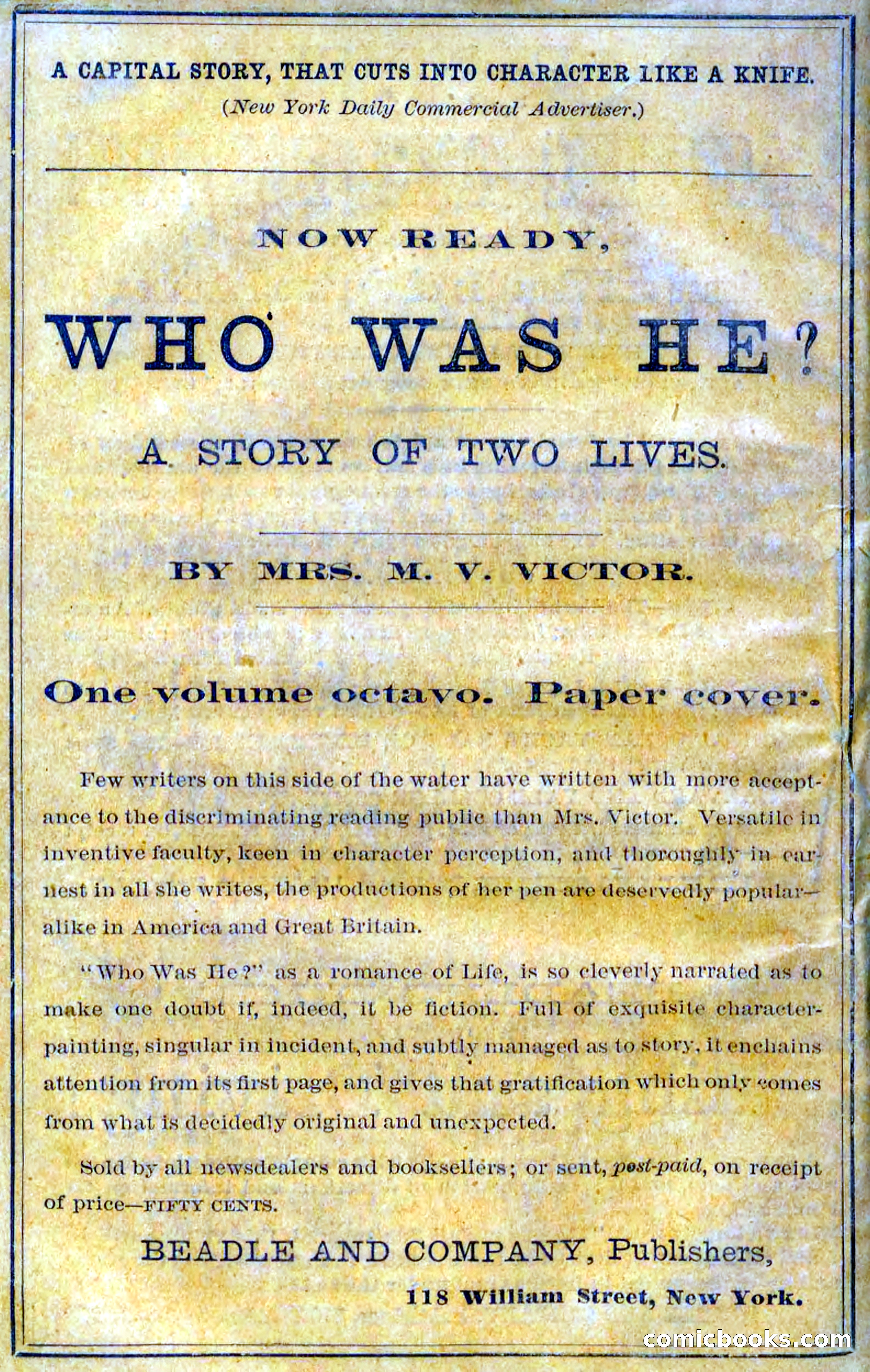 Beadle's Dime Novels No. 99: Overboard — page 100 of 100