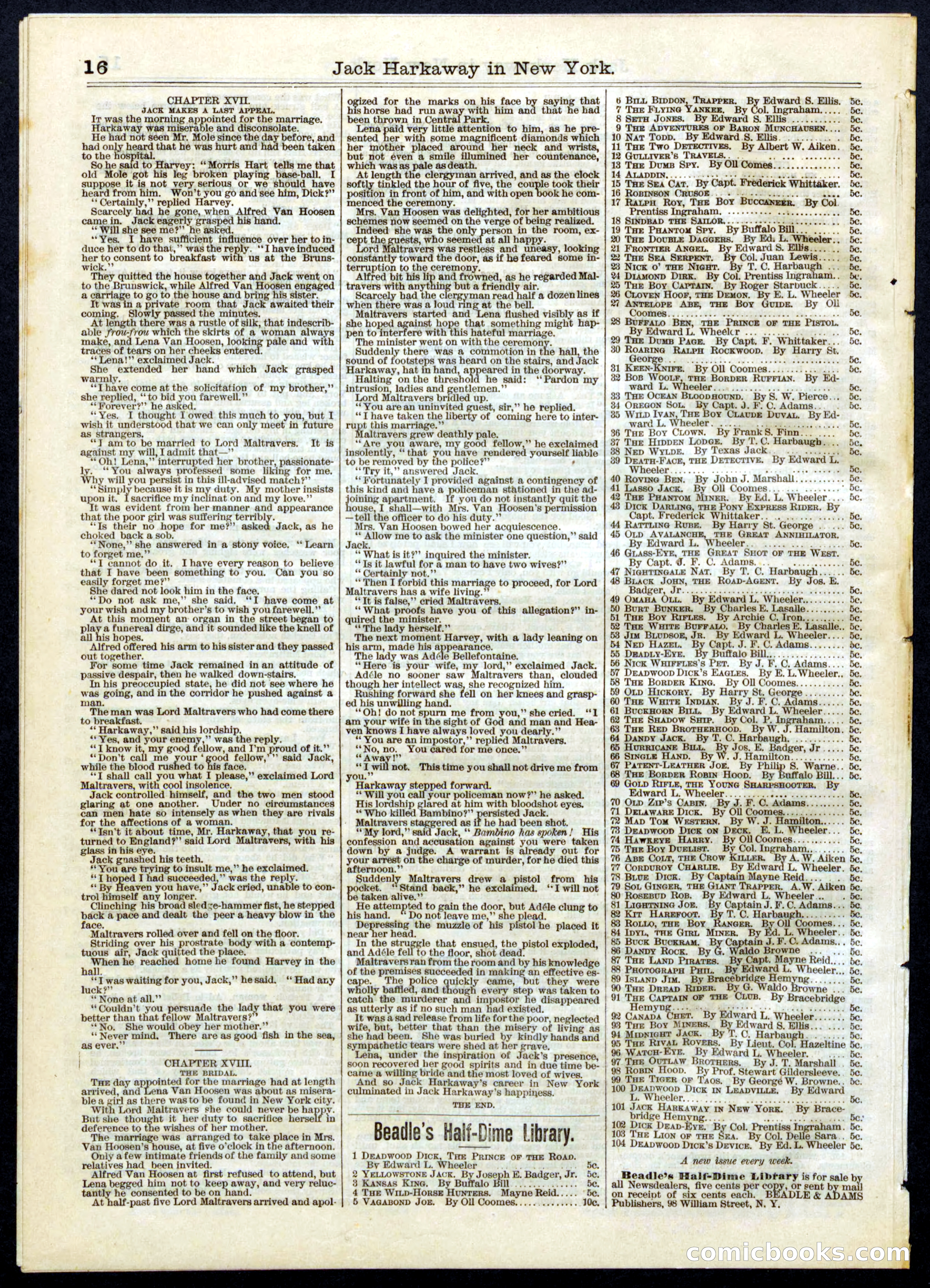 Beadle's Half Dime Library No. 101 — page 16 of 16