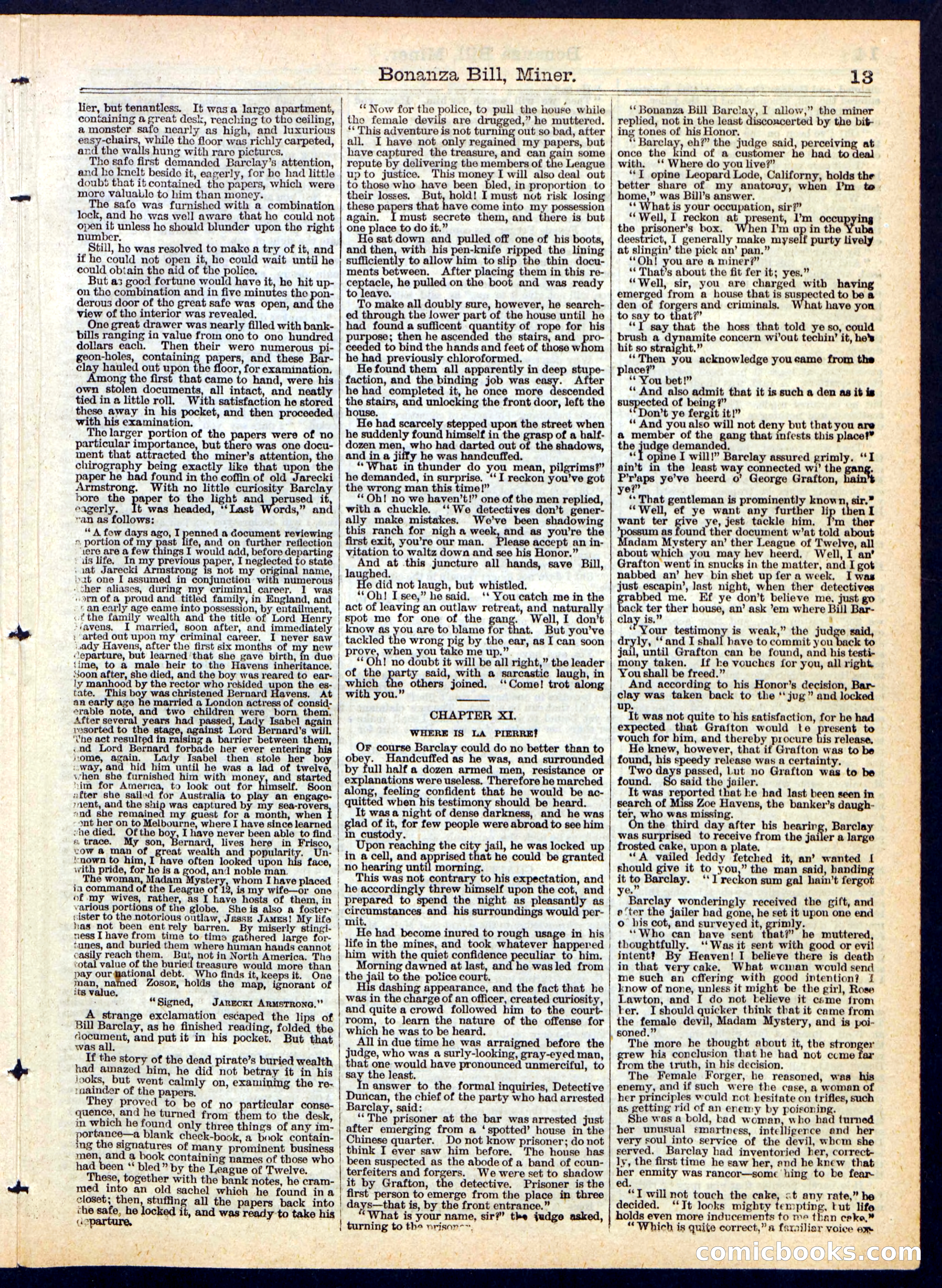 Bonanza Bill, Miner; or, Madam Mystery, the Female Forger — page 13 of 16