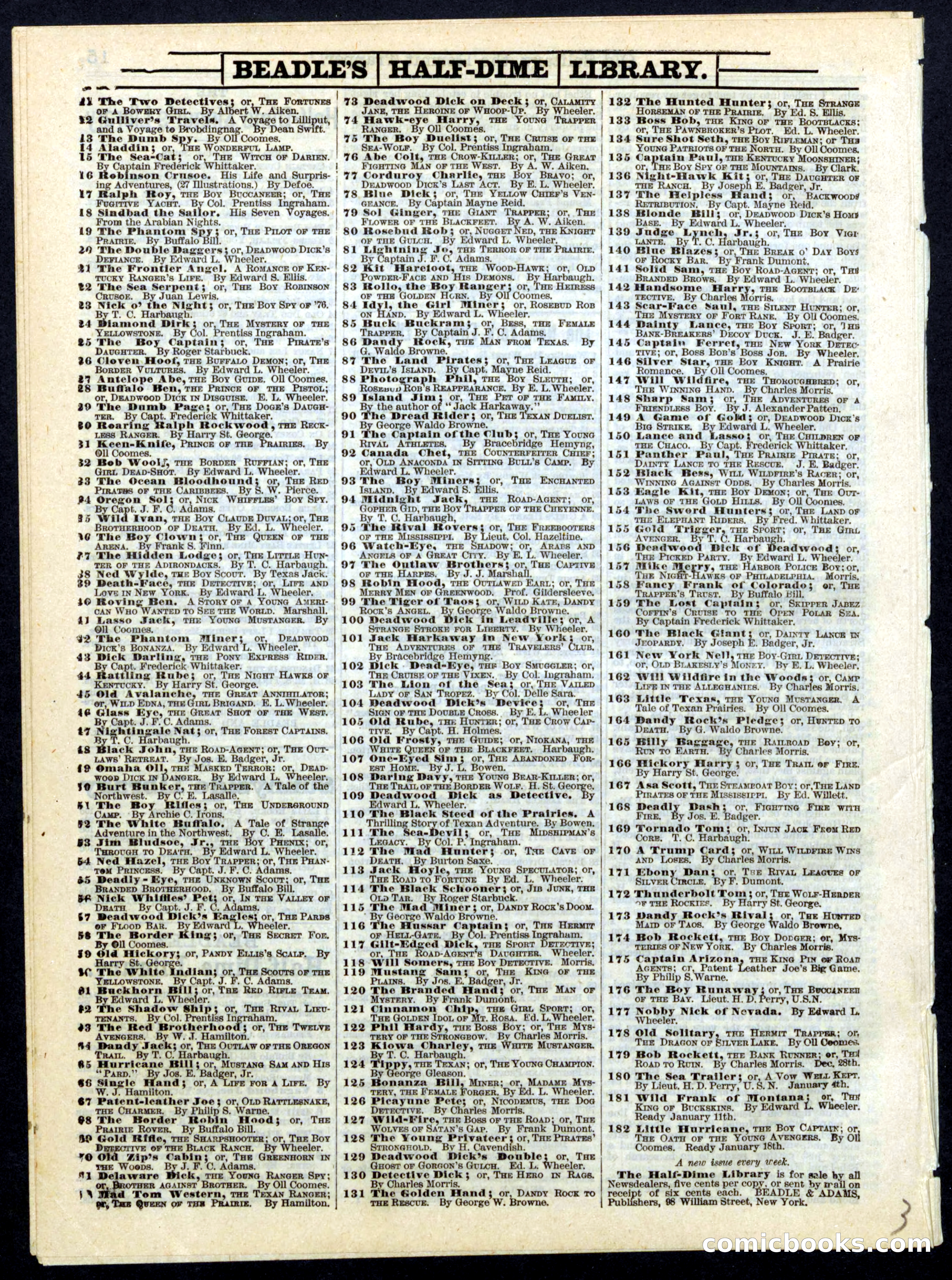Beadle's Half Dime Library, No. 178 — page 16 of 16