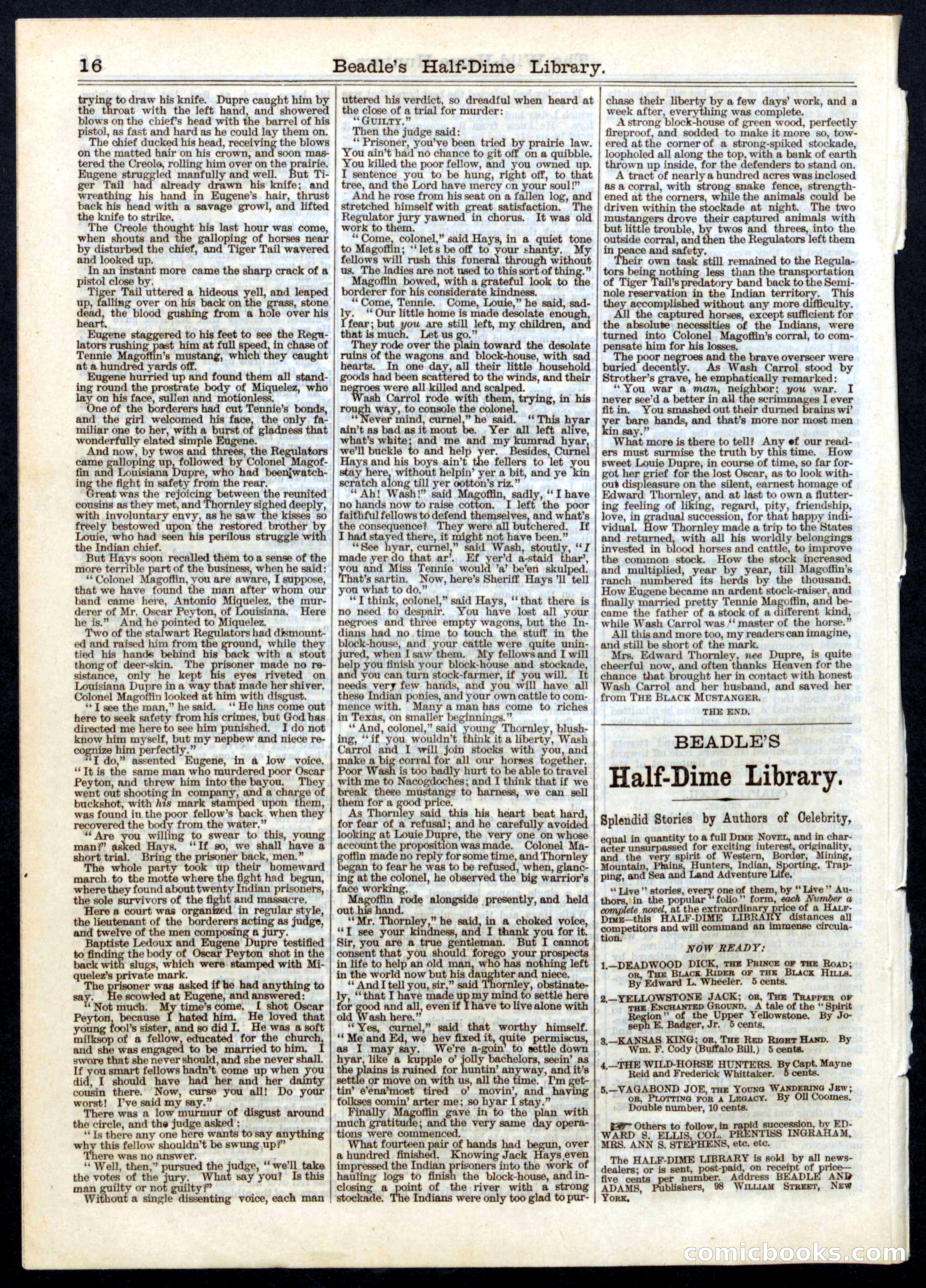 Beadle's Half Dime Library, No. 4 — page 16 of 16
