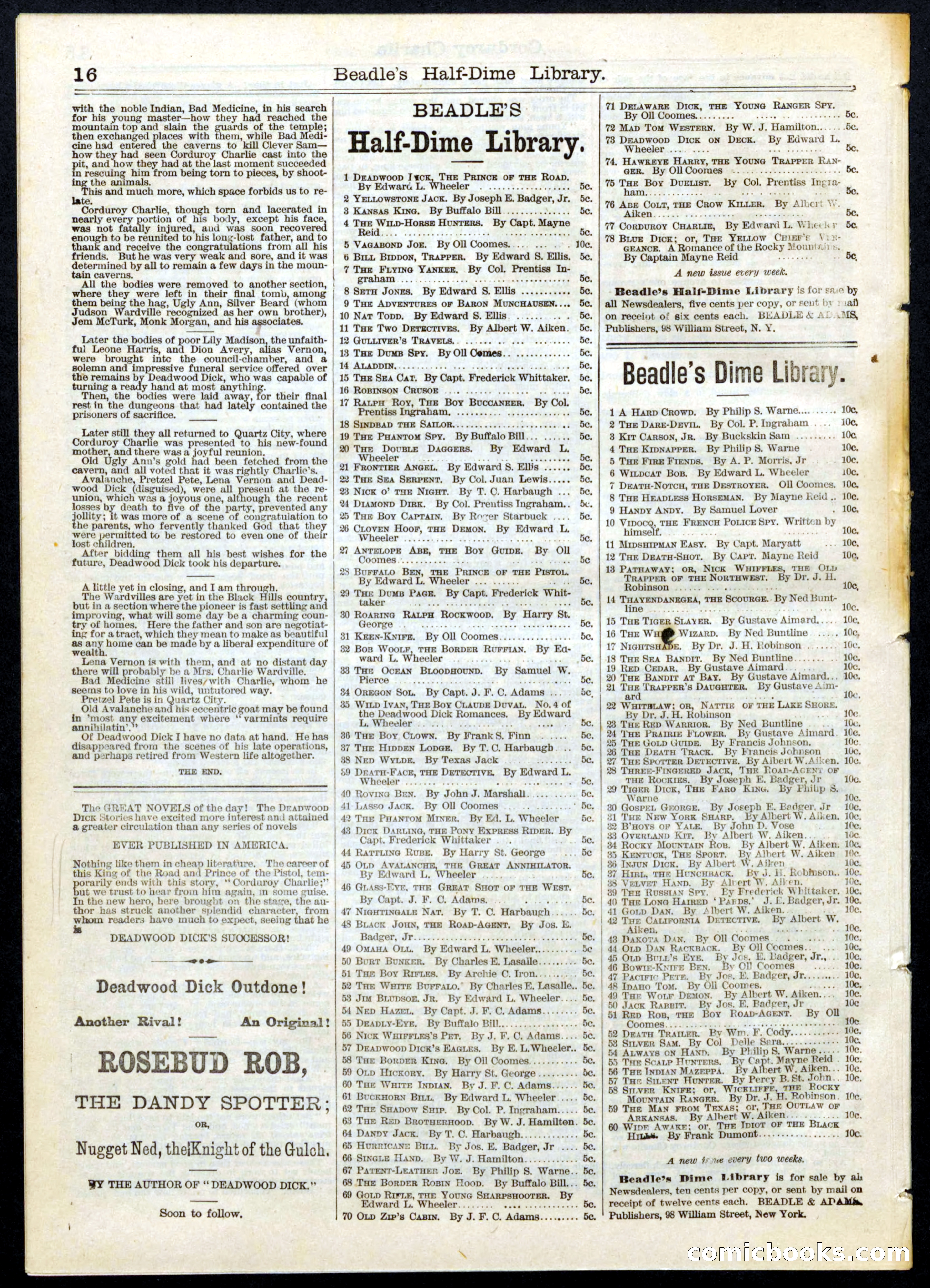 Beadle's Half Dime Library, No. 77 — page 16 of 16