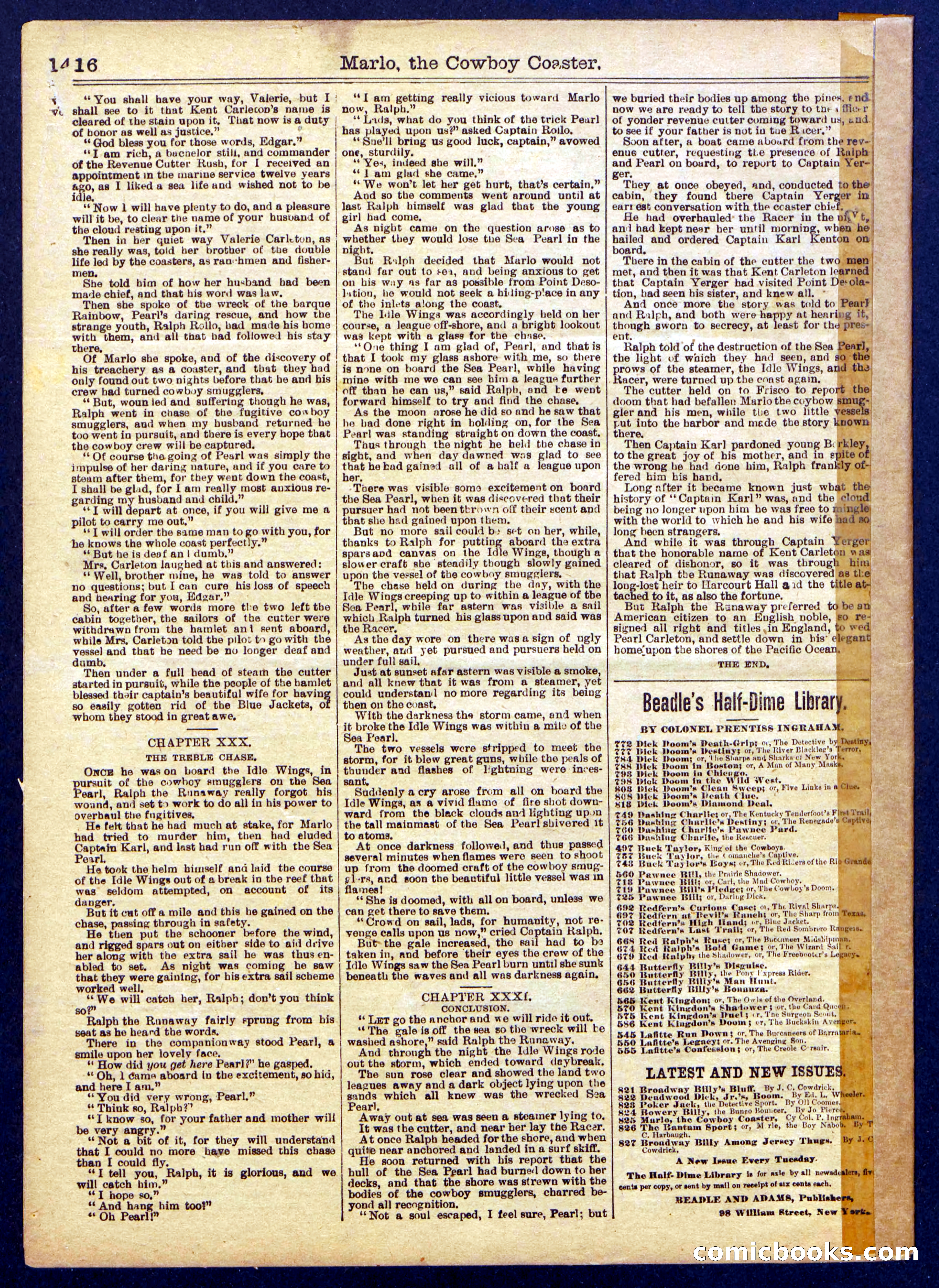 Beadle's Half Dime Library No. 825 — page 16 of 16