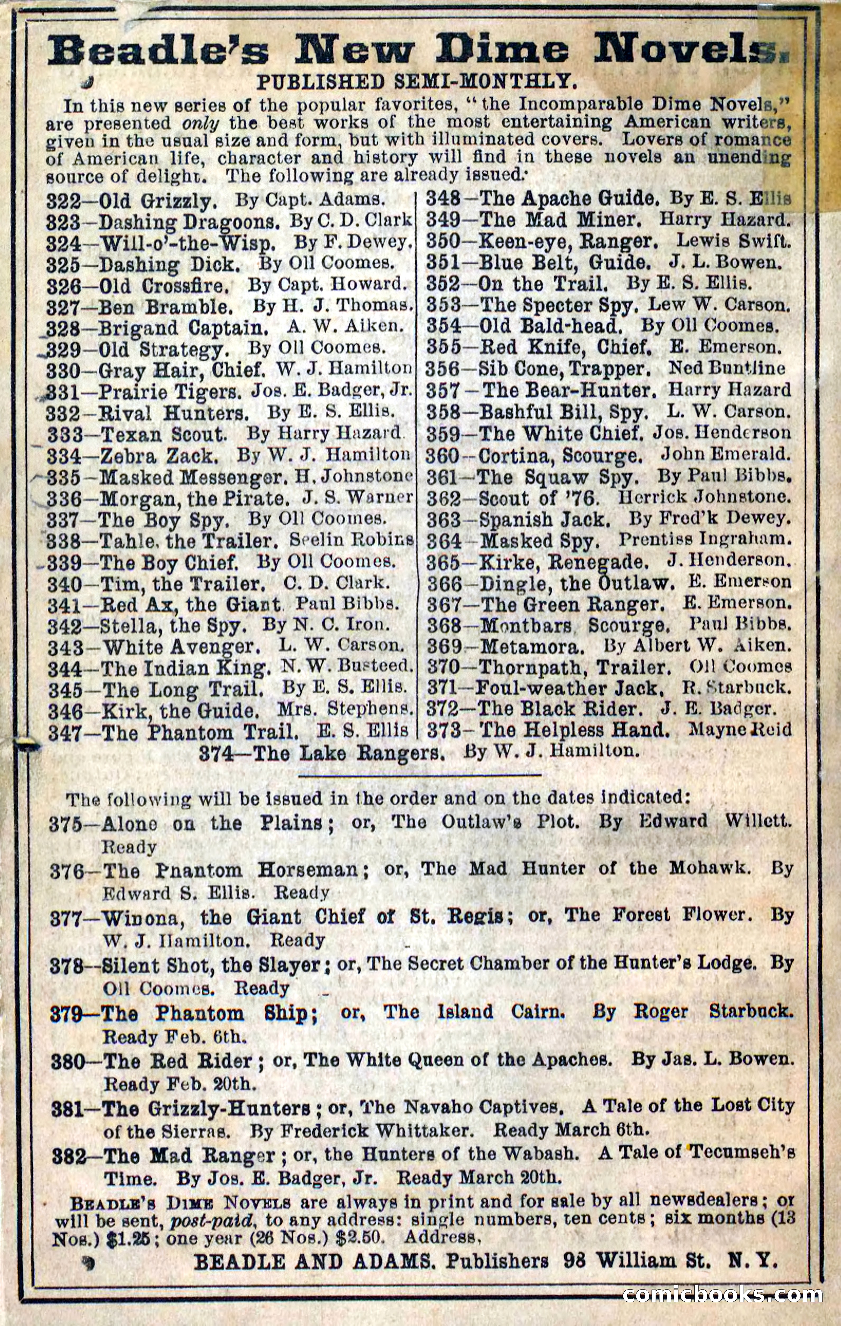Will-o'-the-Wisp, Beadle's New Dime Novels — page 98 of 98