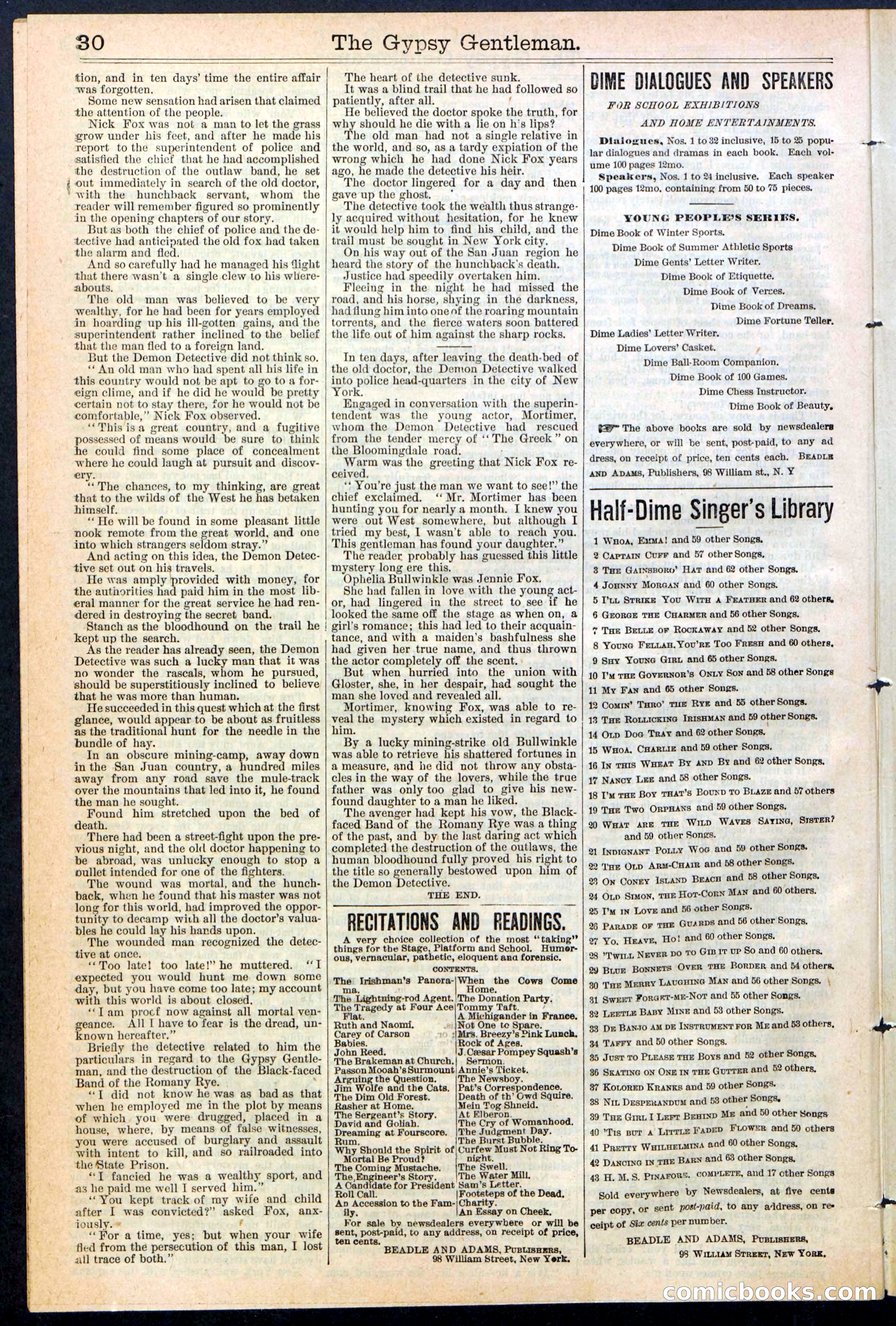 The Gypsy Gentleman (Beadle's New York Dime Library, No. 381) — page 30 of 32