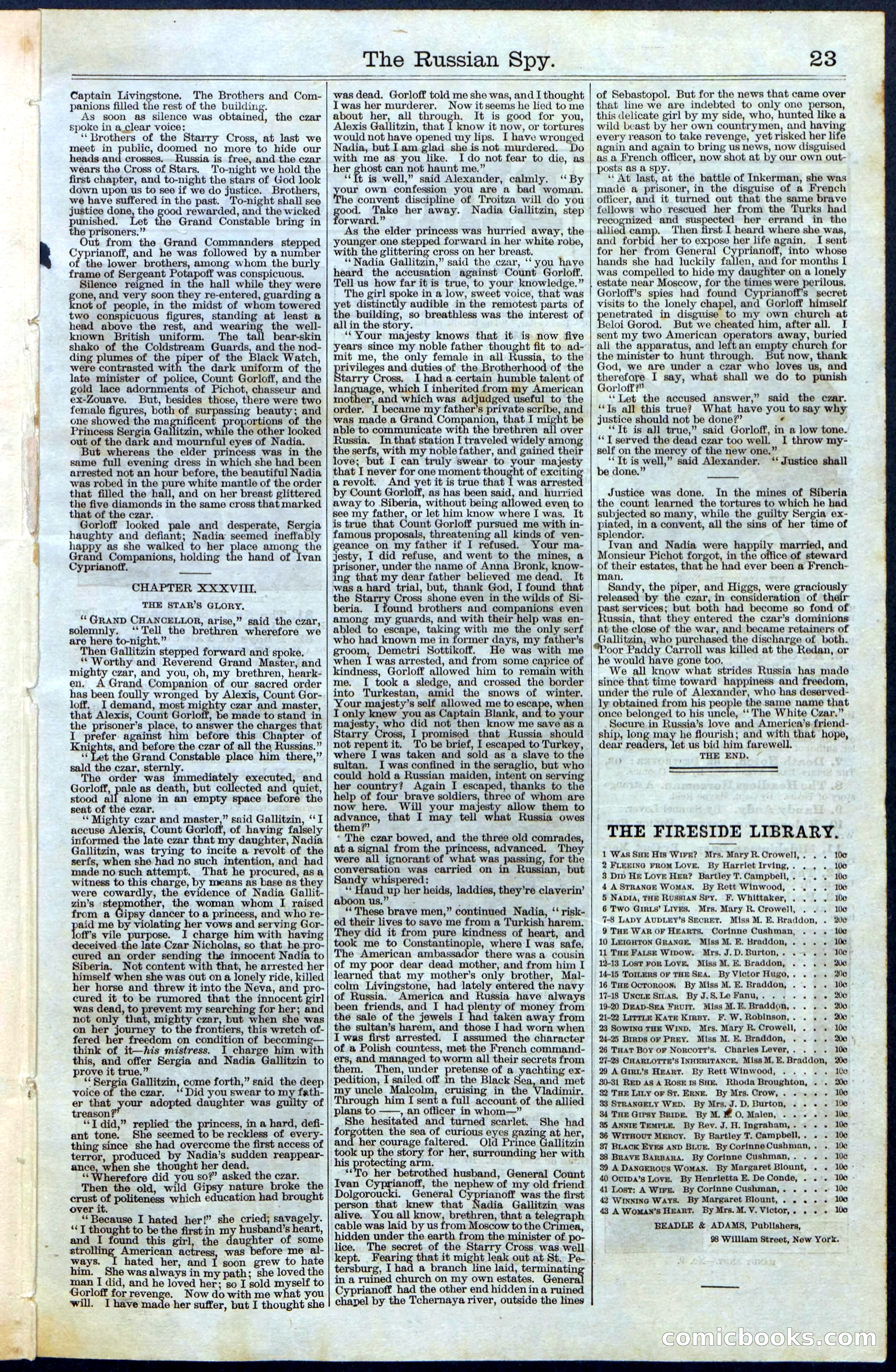 Beadle's Dime Library, Vol. III, No. 39 — page 23 of 24