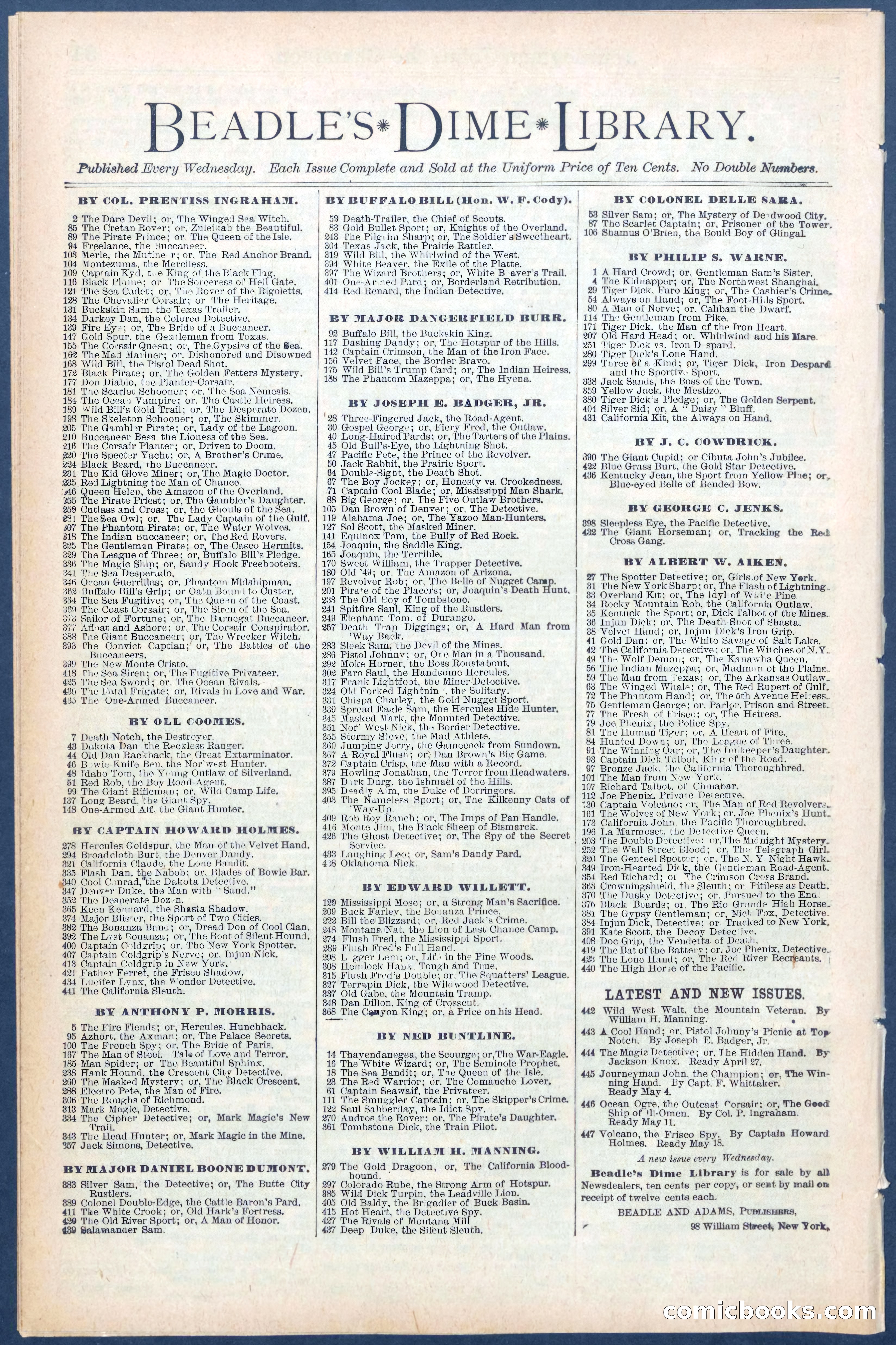 Beadle's New York Dime Library No. 445 — page 32 of 32