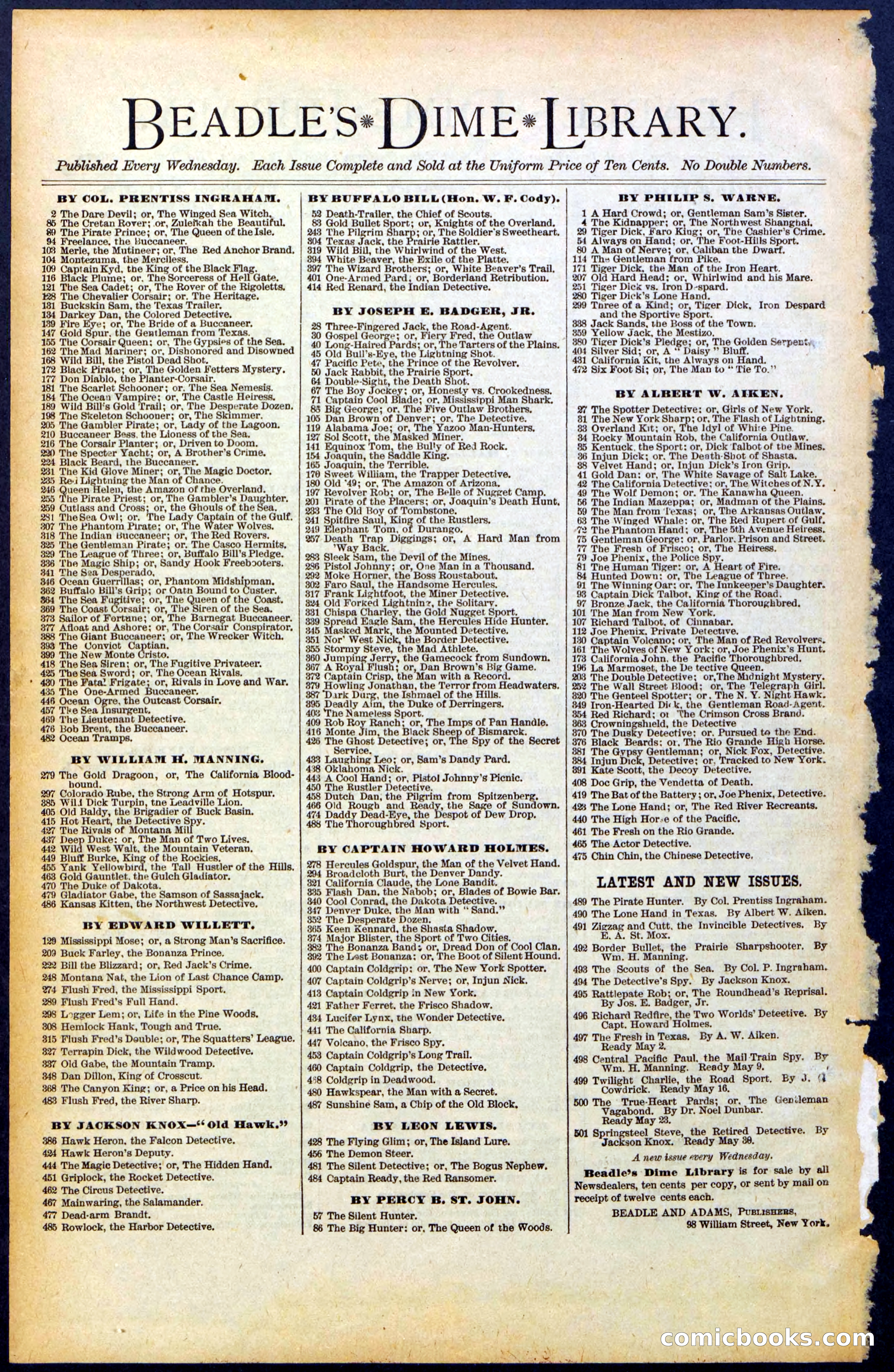 Beadle's Dime Library, No. 494 — page 32 of 32