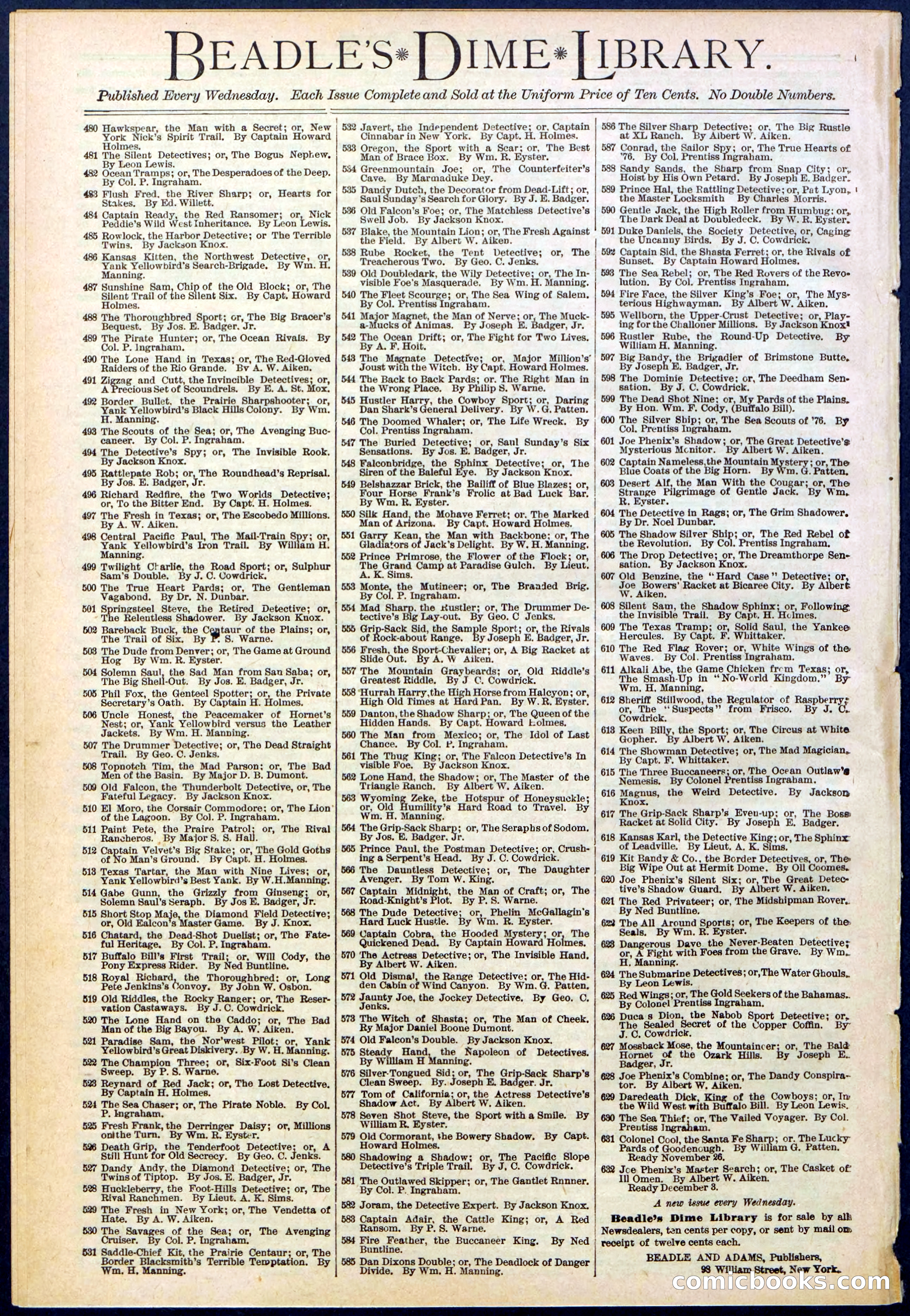 Beadle's Dime Library No. 629: Daredevil Dick, King of the Cowboys — page 32 of 32