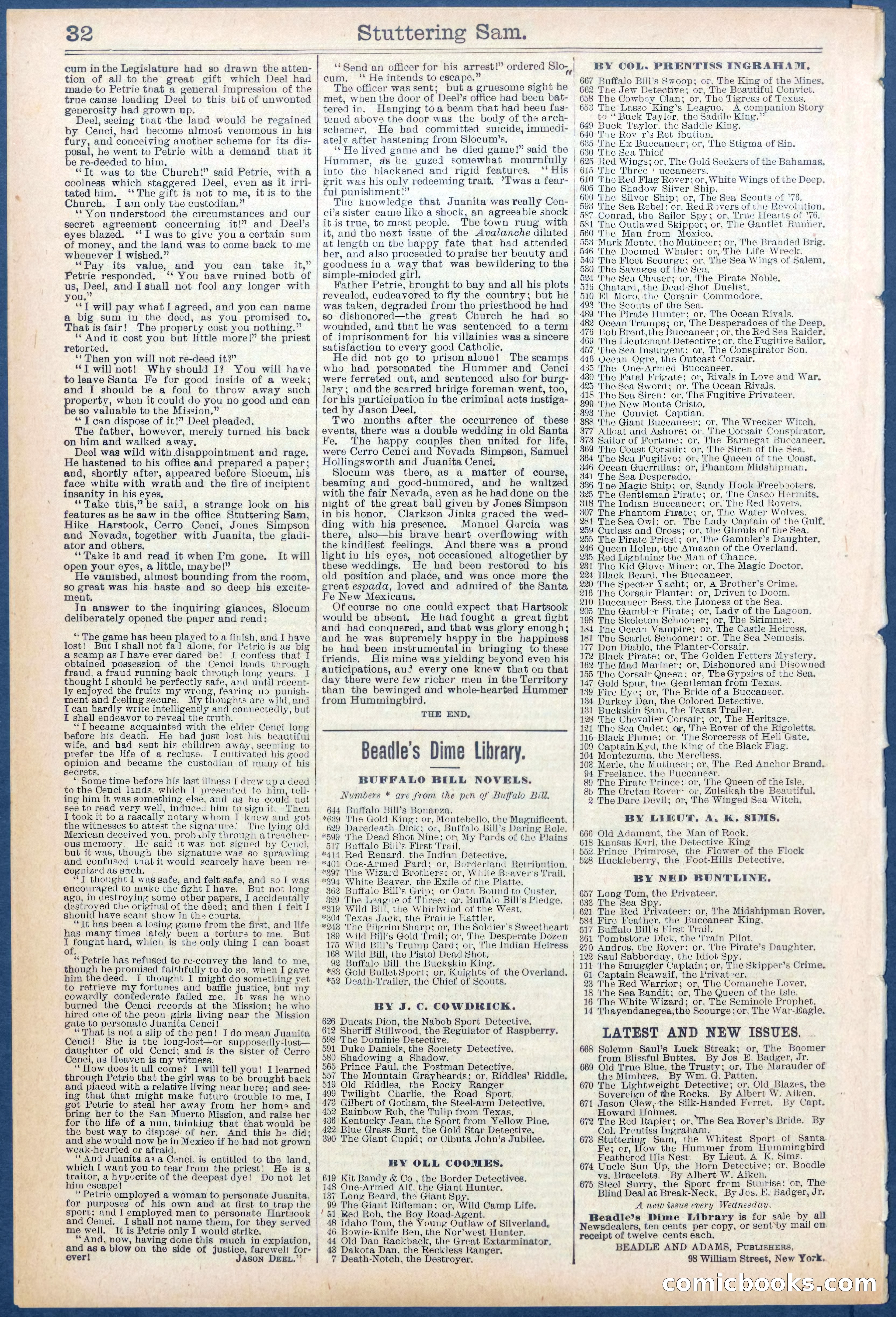 Beadle's New York Dime Library No. 673 — page 32 of 32