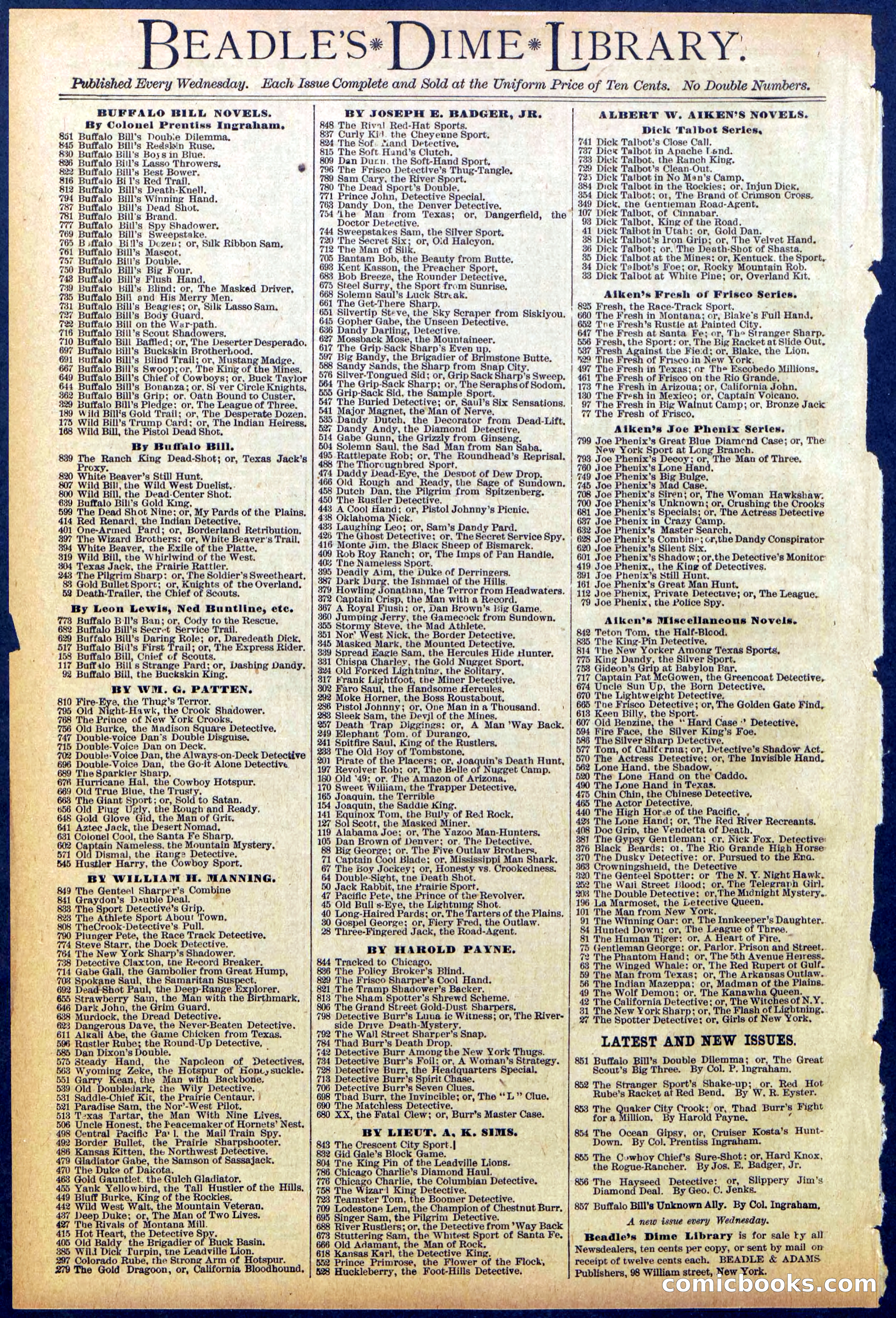 Beadle's Dime Library No. 855 — page 32 of 32