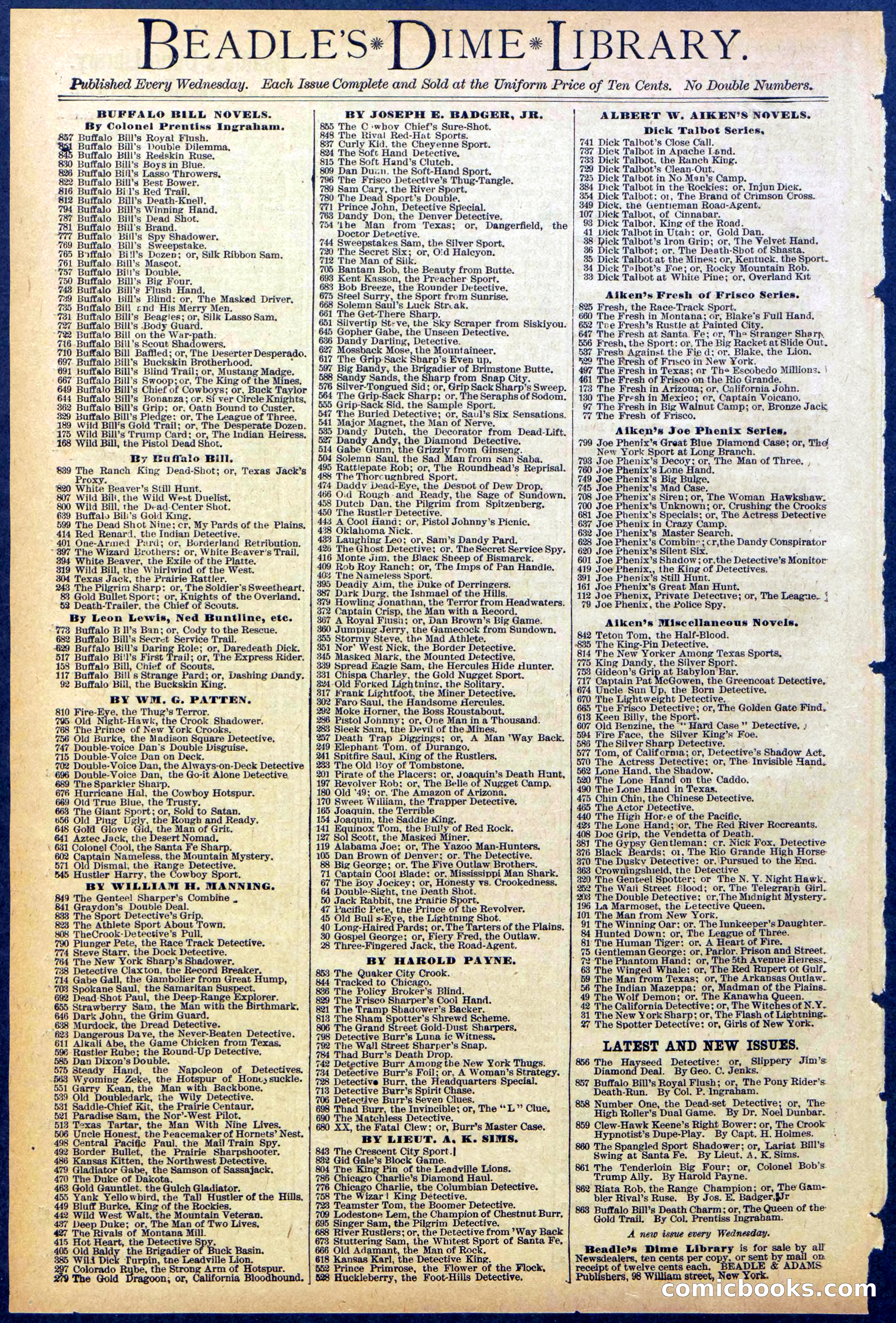 Beadle's Dime New York Library No. 860 — page 32 of 32