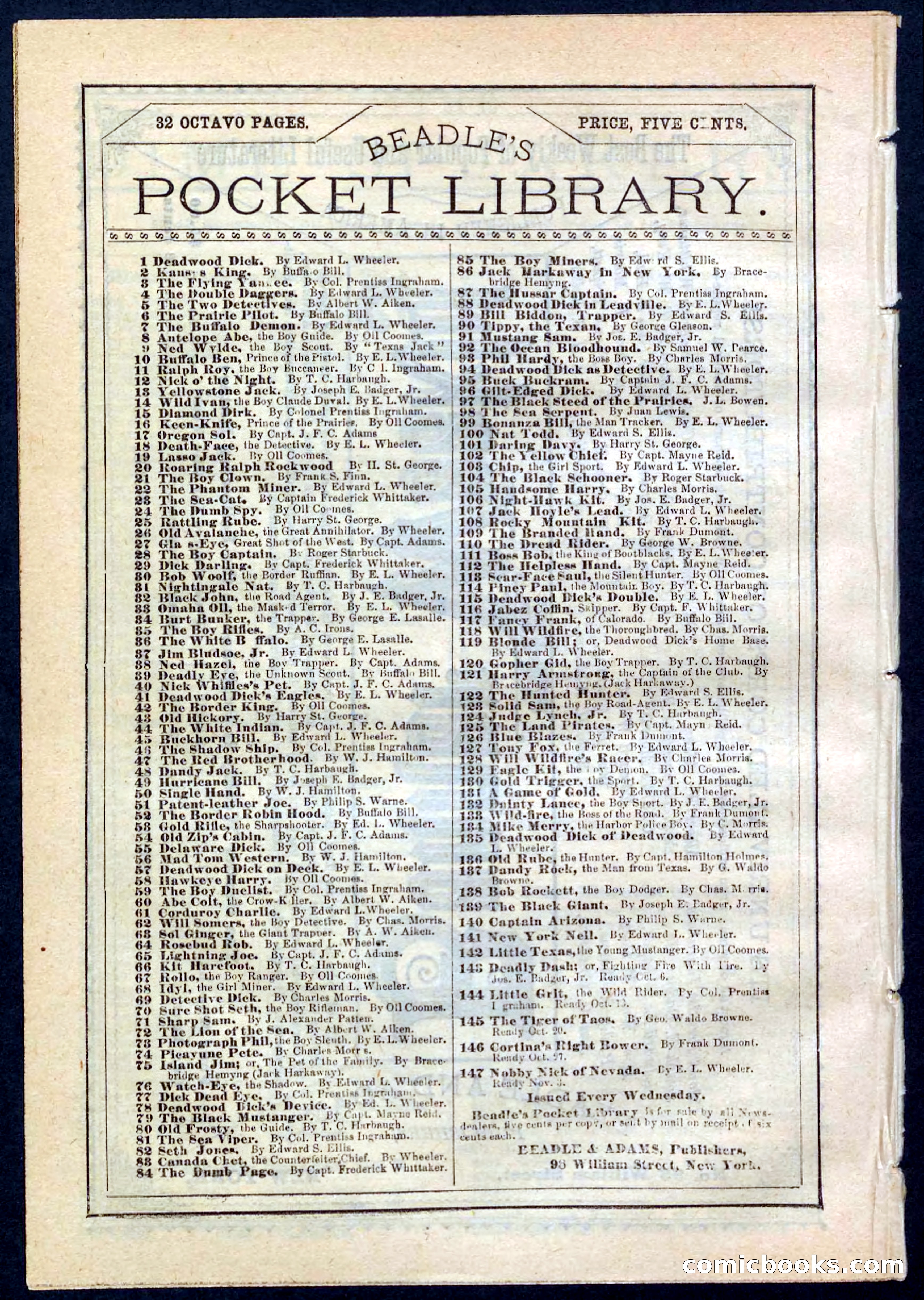 Beadle's Pocket Library No. 140 — page 32 of 32