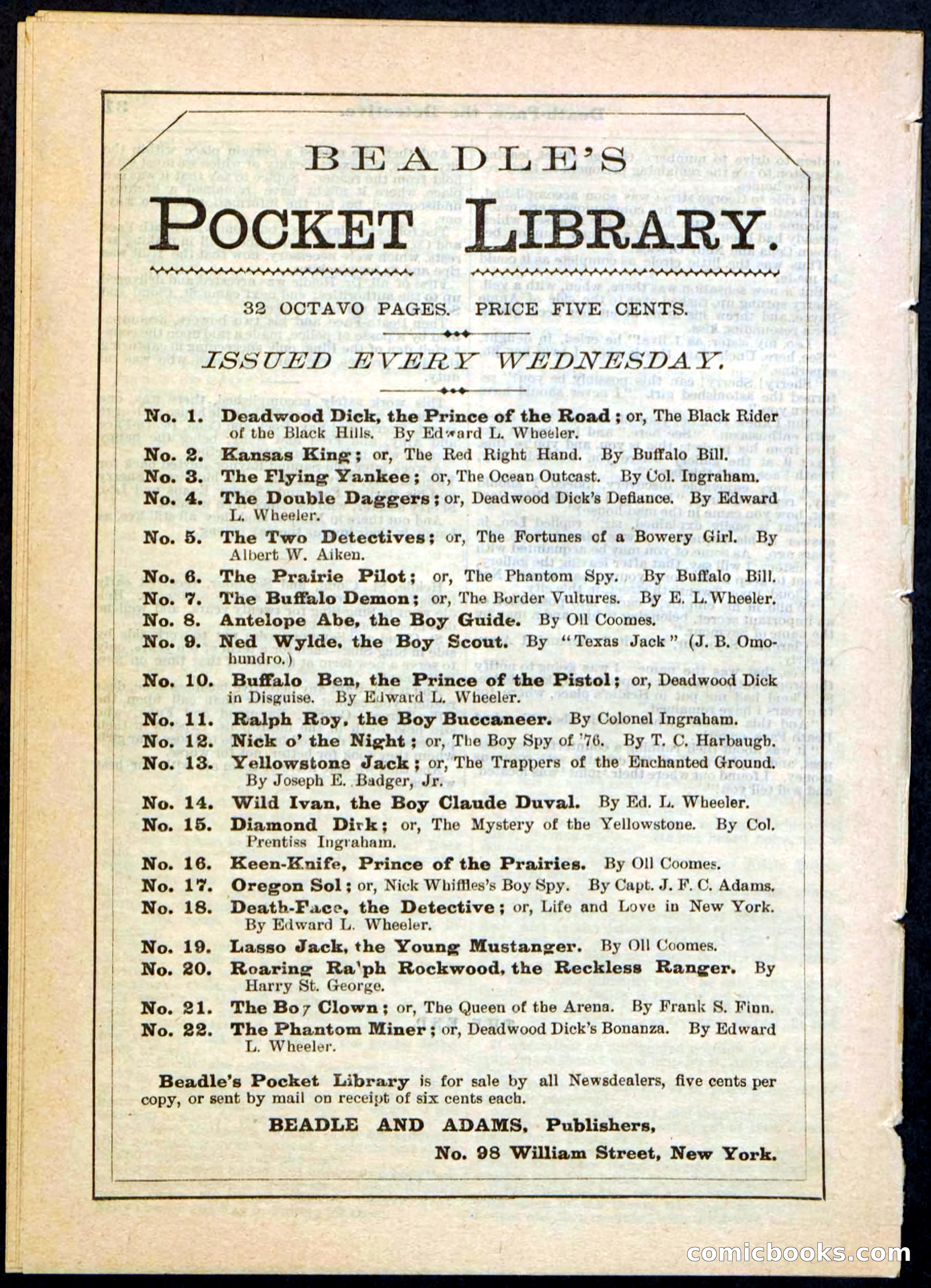 Beadle's Pocket Library, Vol. II, No. 18 — page 32 of 32