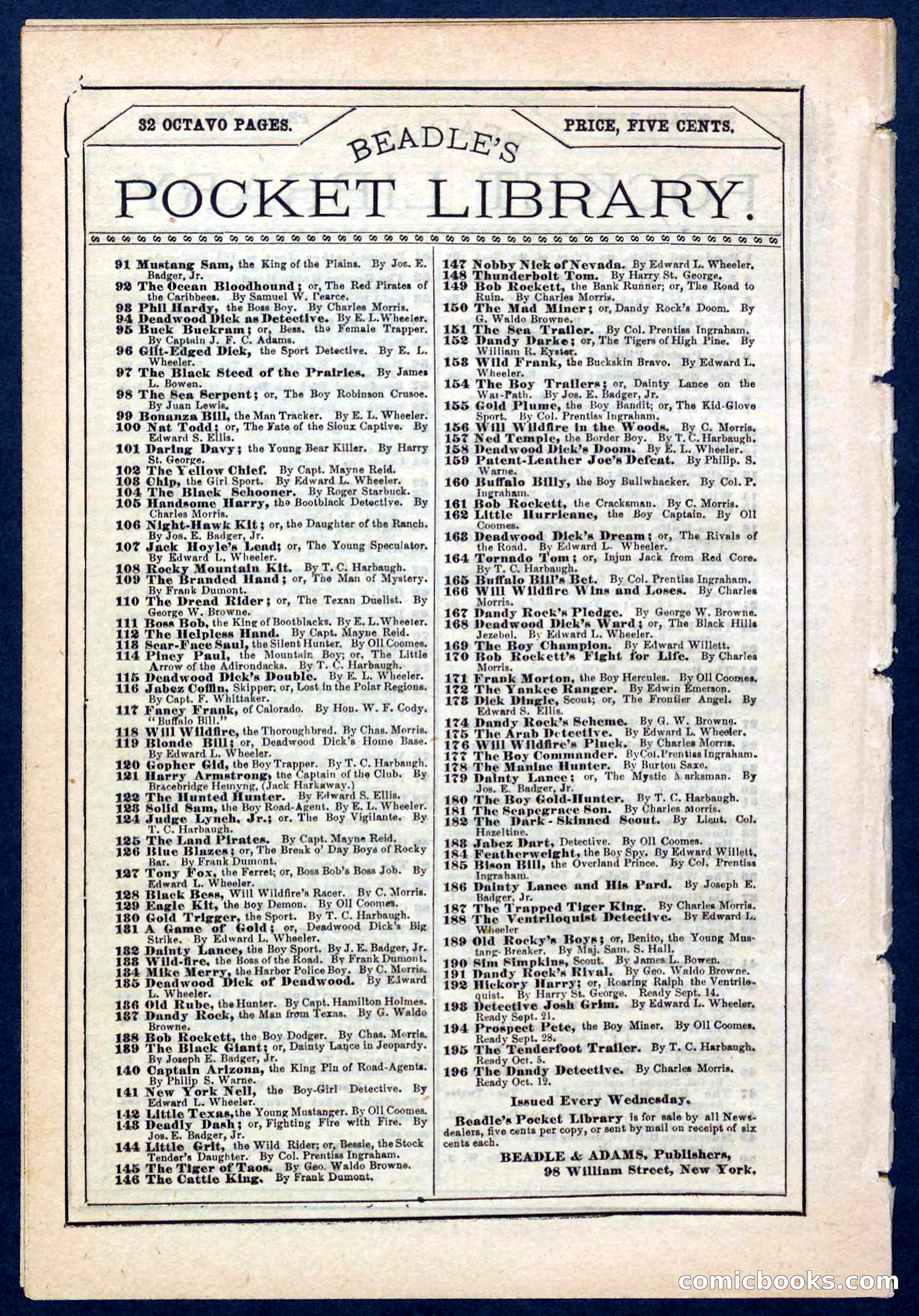 Beadle's Pocket Library No. 189 — page 32 of 32
