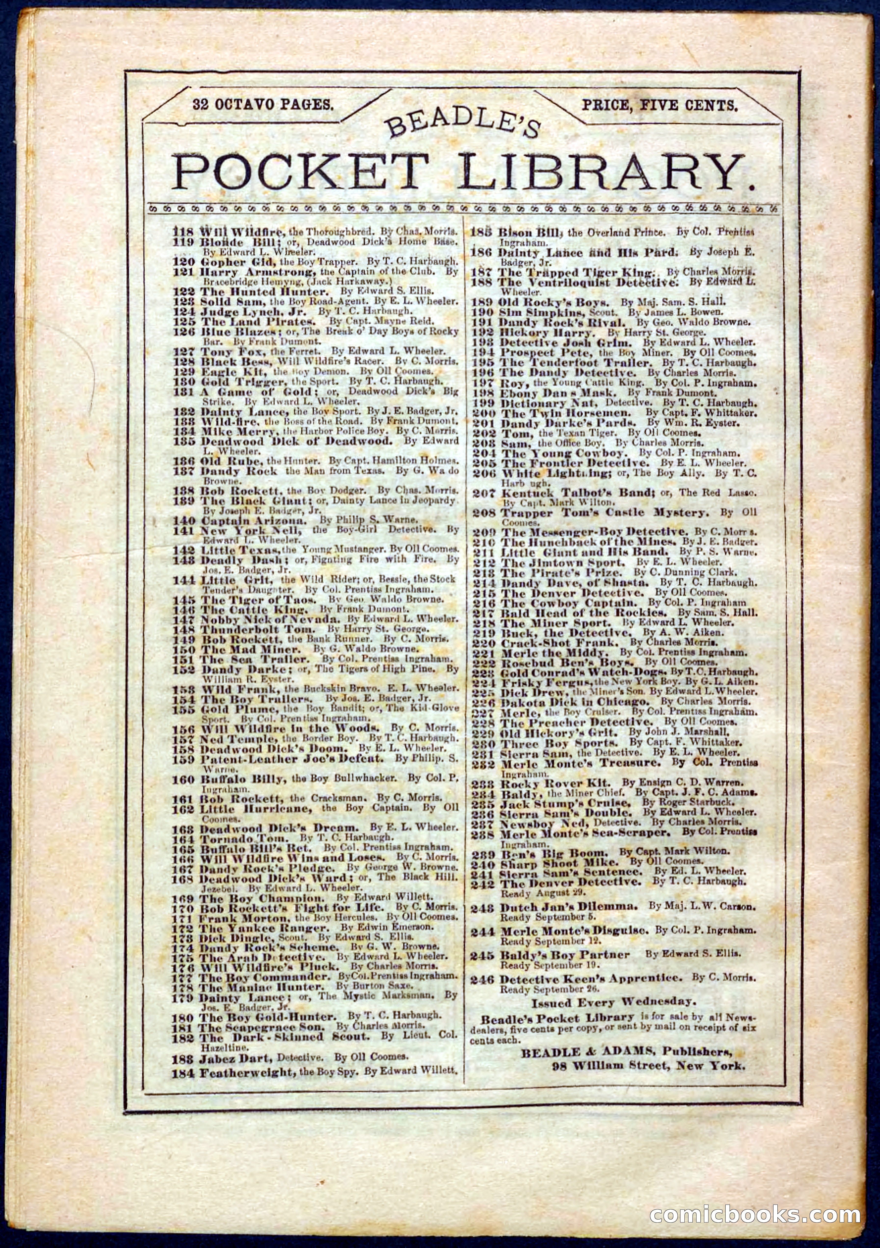 Beadle's Pocket Library No. 244 — page 32 of 32