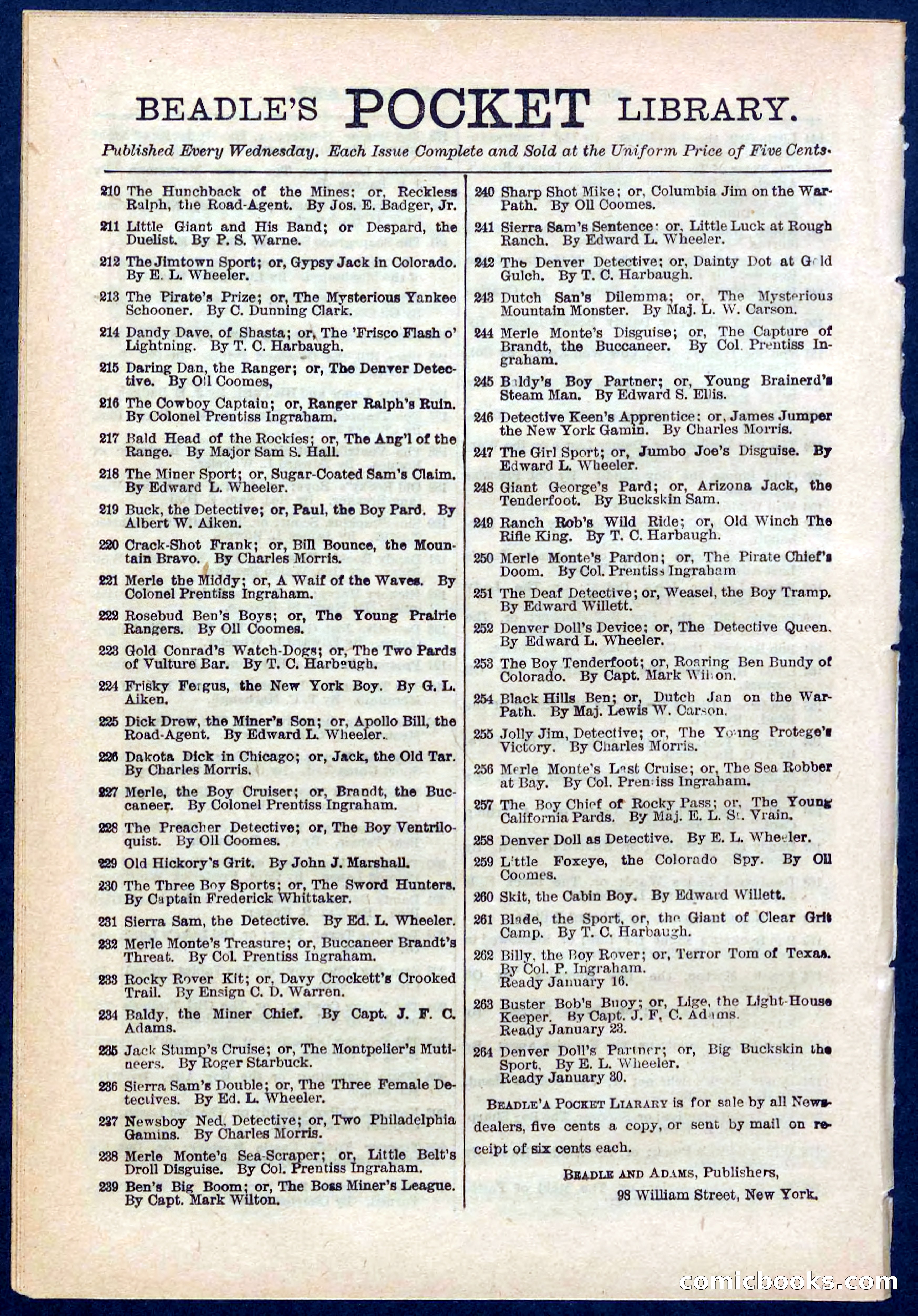 Beadle's Pocket Library No. 262 — page 32 of 32