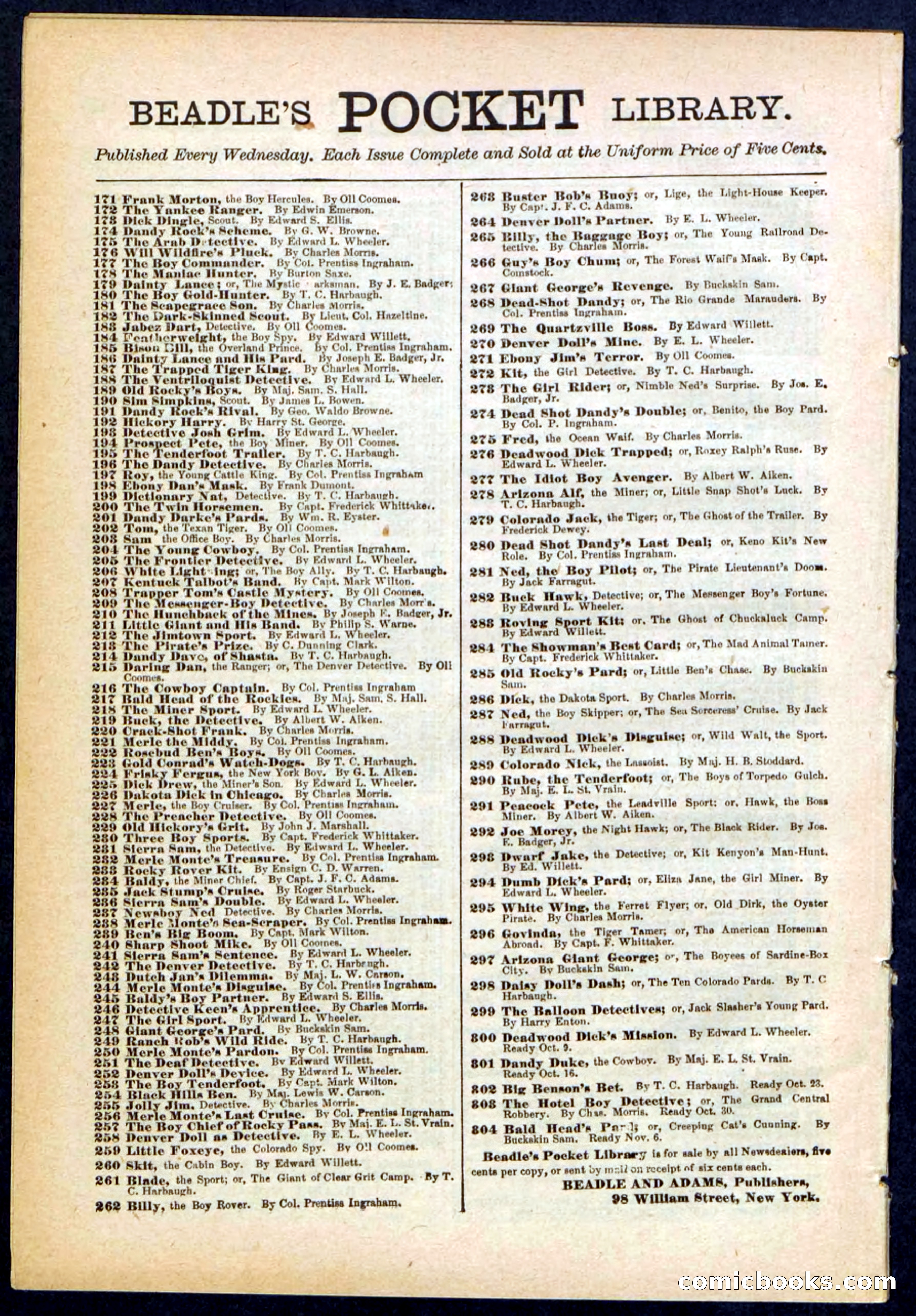 Beadle's Pocket Library No. 298 — page 32 of 32