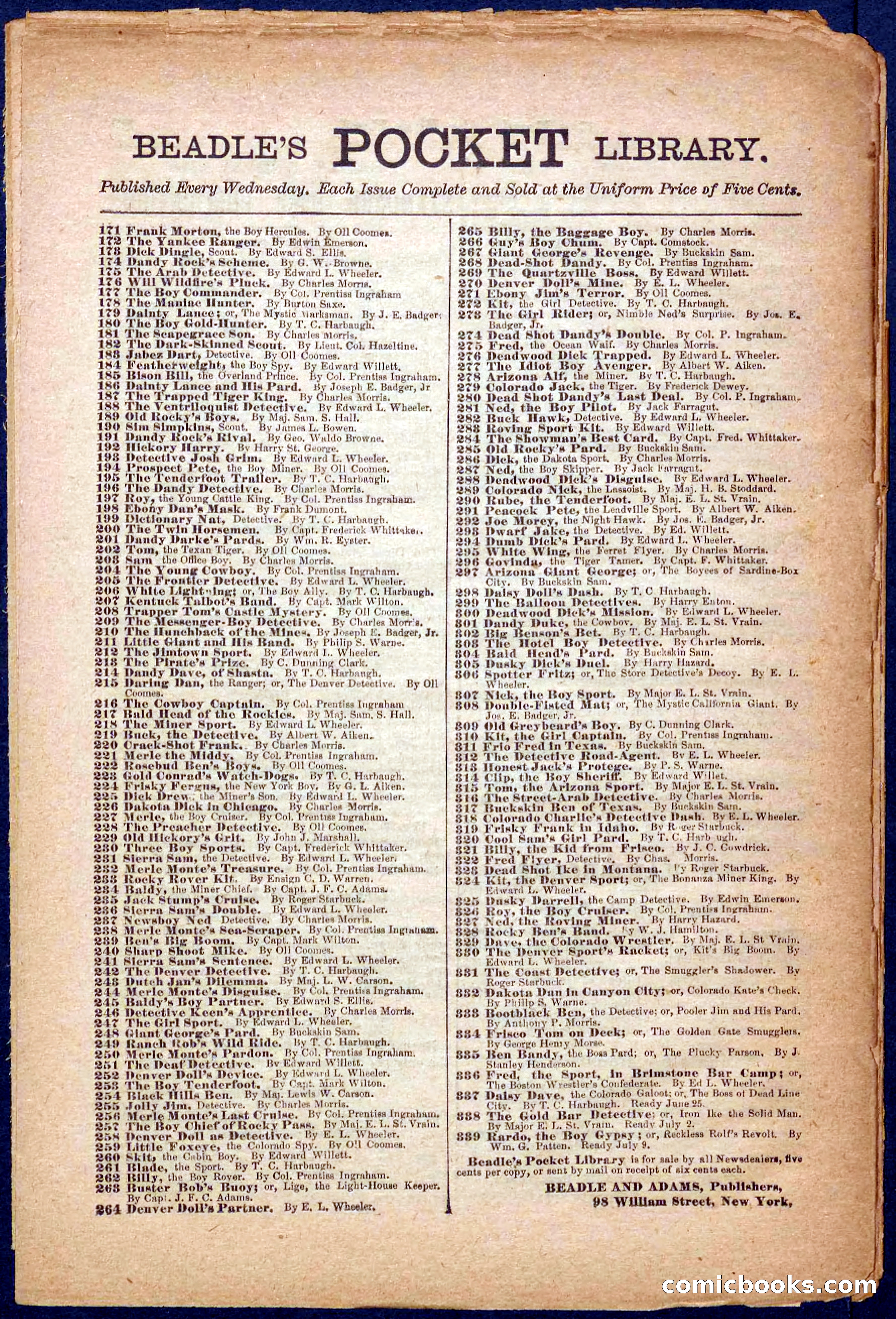 Beadle's Pocket Library No. 335 — page 32 of 32