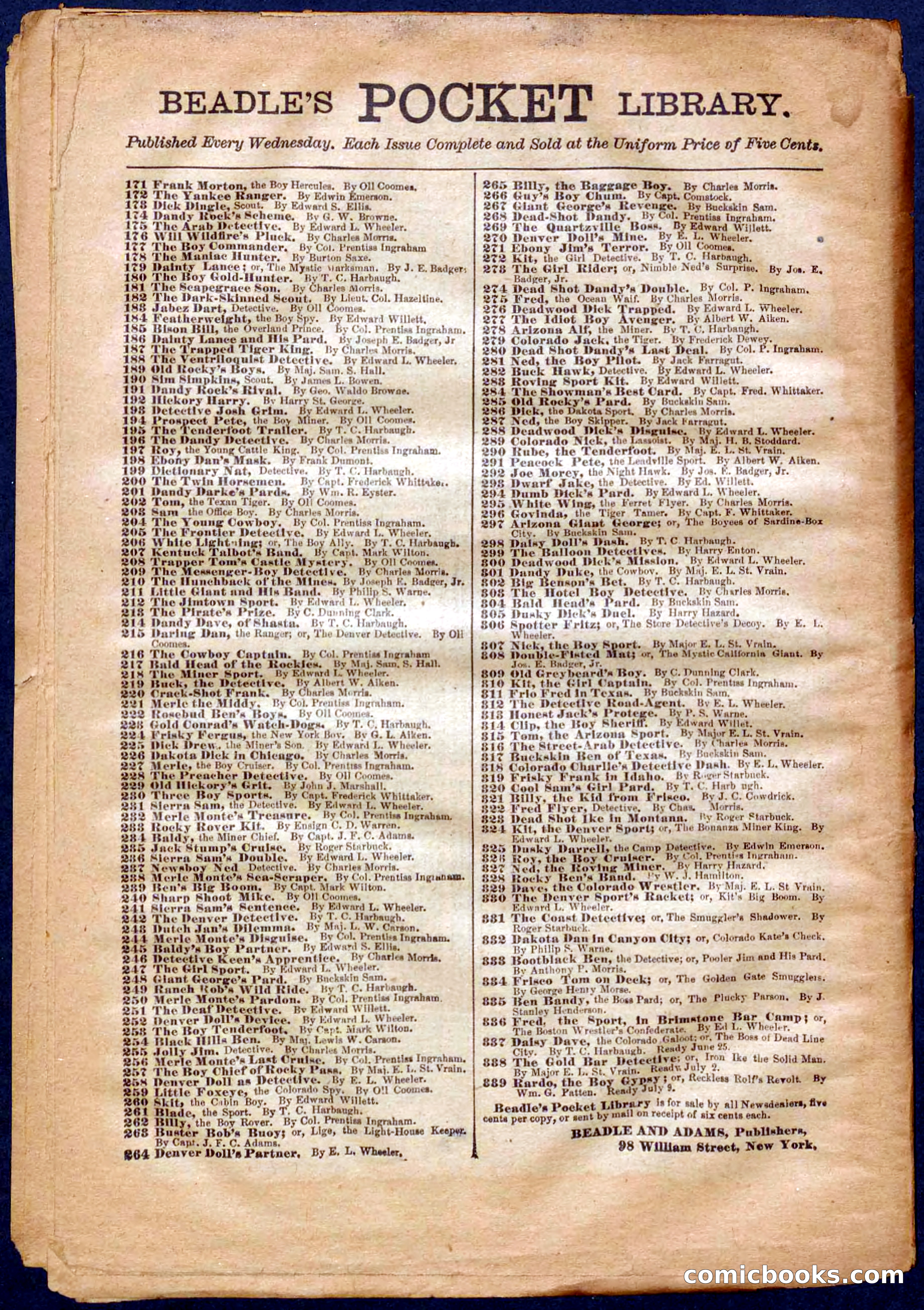 Beadle's Pocket Library No. 337 — page 32 of 32