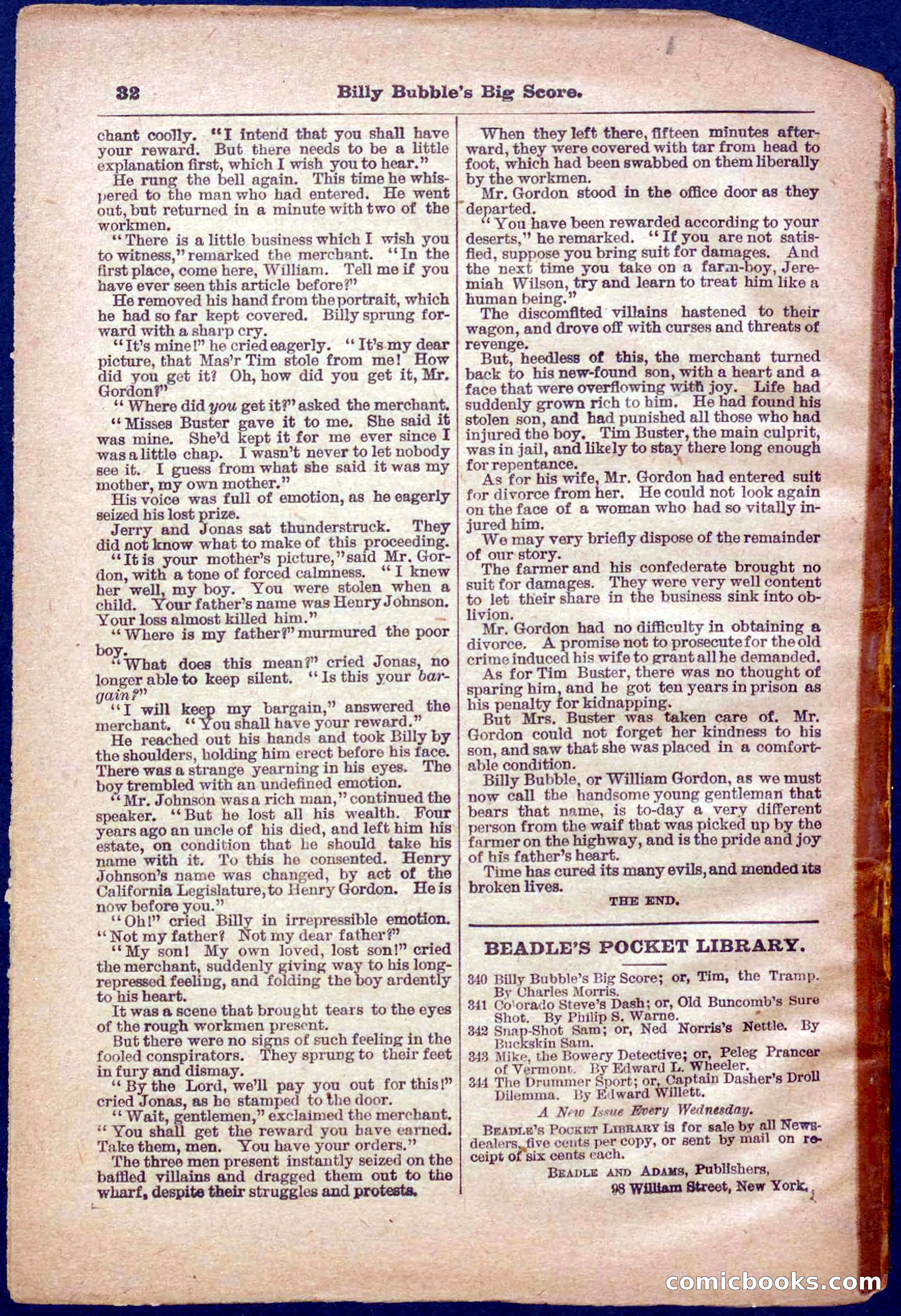 Beadle's Pocket Library No. 340 — page 32 of 32