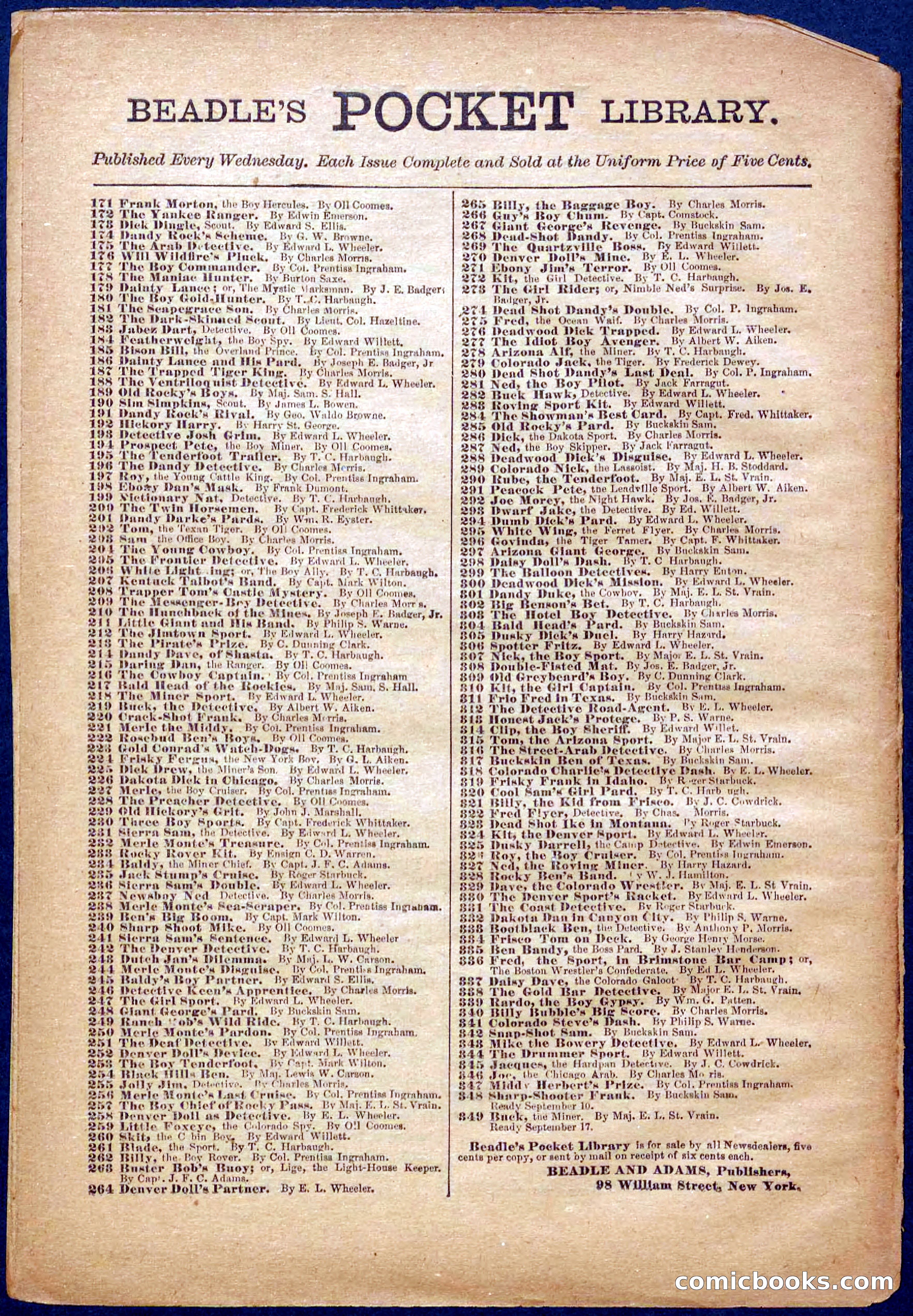 Beadle's Pocket Library No. 343 — page 32 of 32