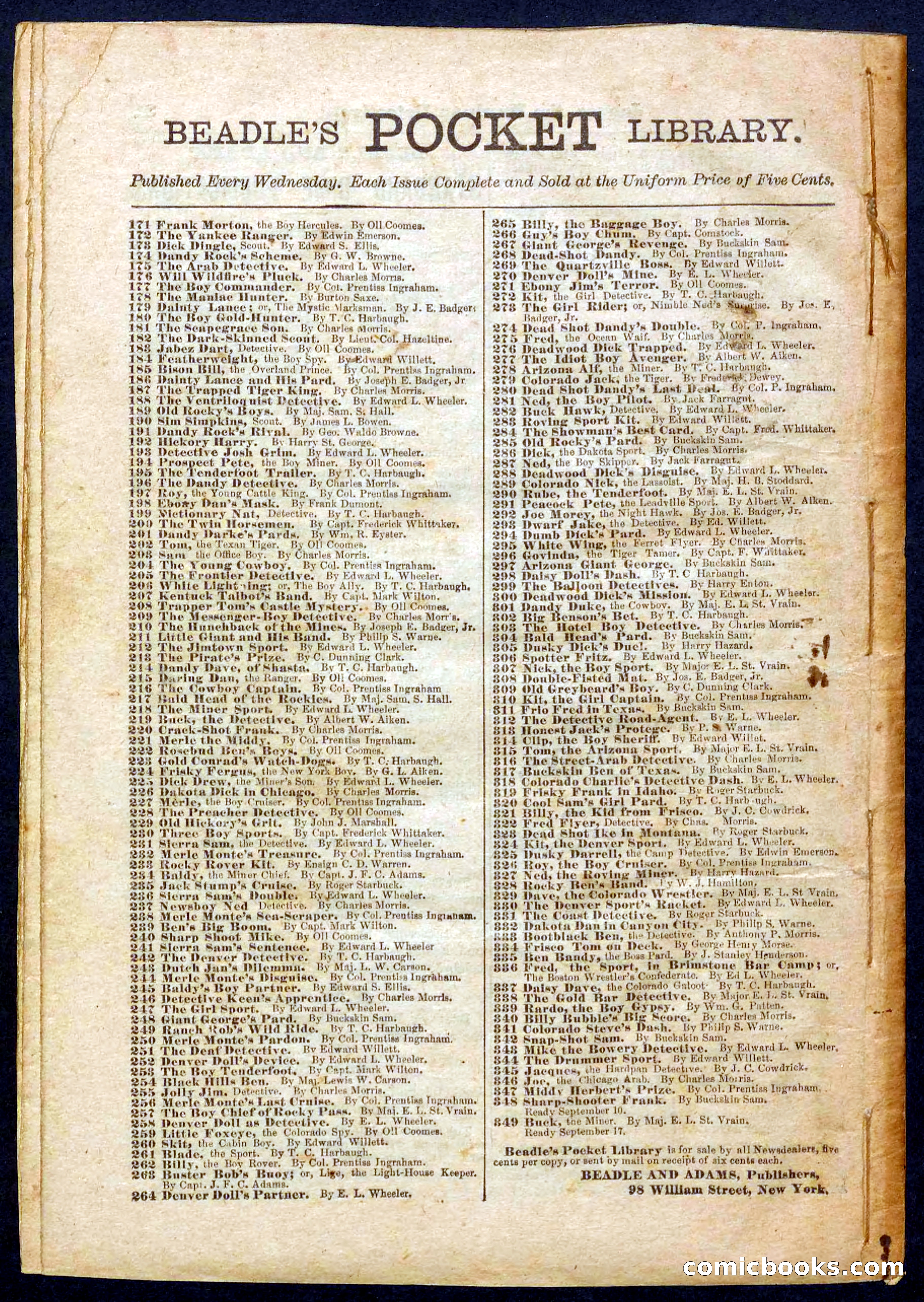 Beadle's Pocket Library No. 345 — page 32 of 32