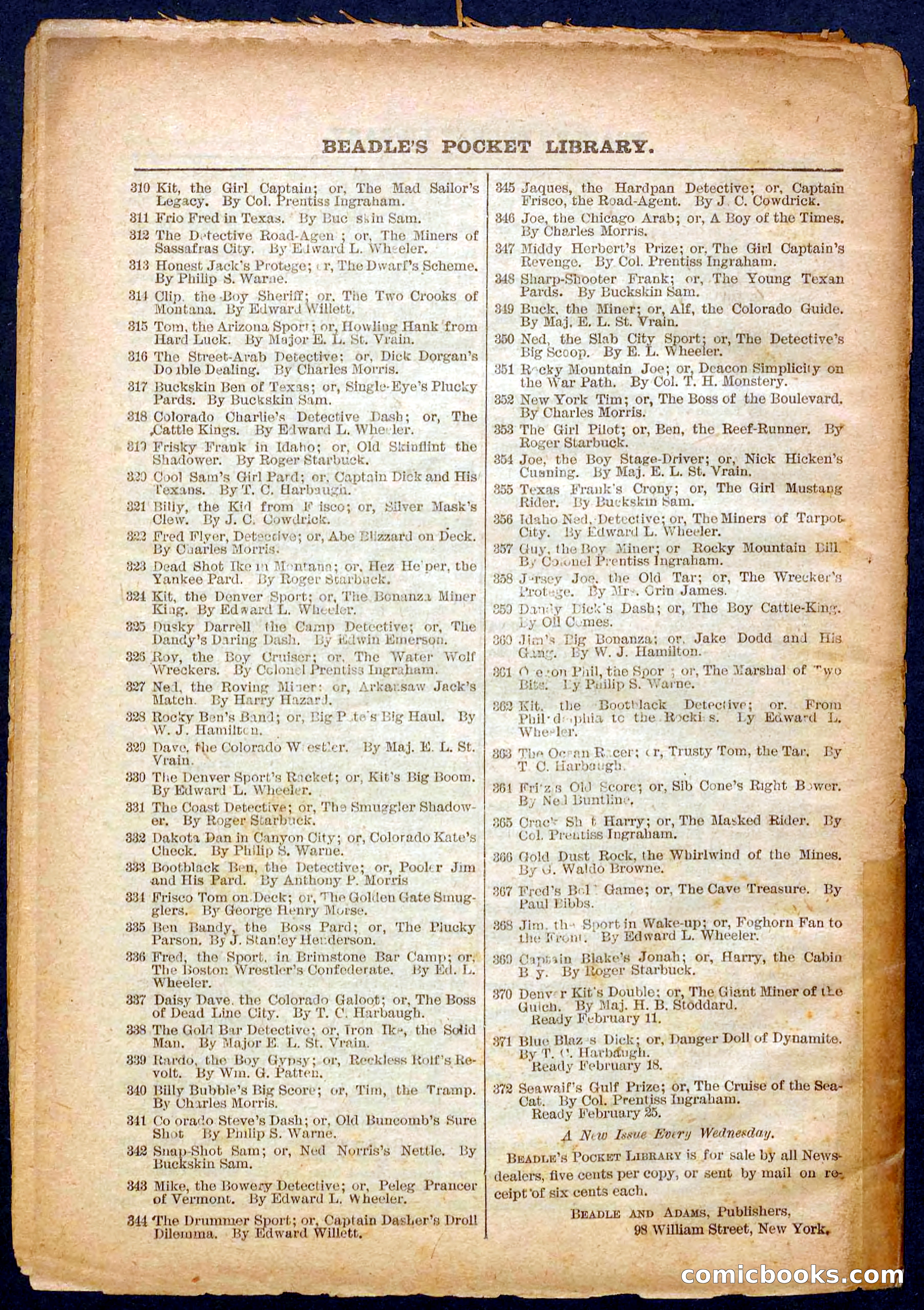 Beadle's Pocket Library, No. 367 — page 32 of 32