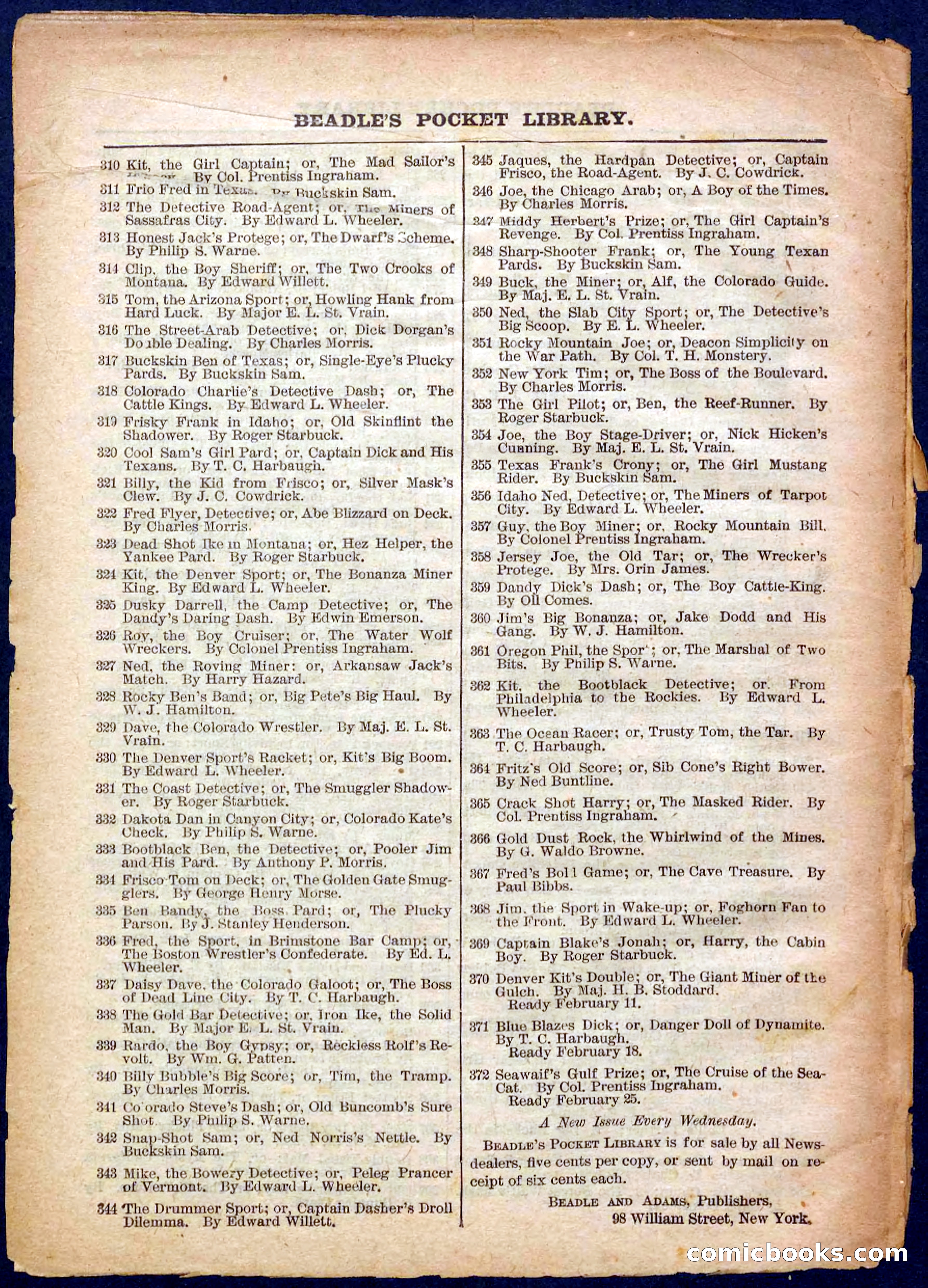 Beadle's Pocket Library No. 368 — page 32 of 32