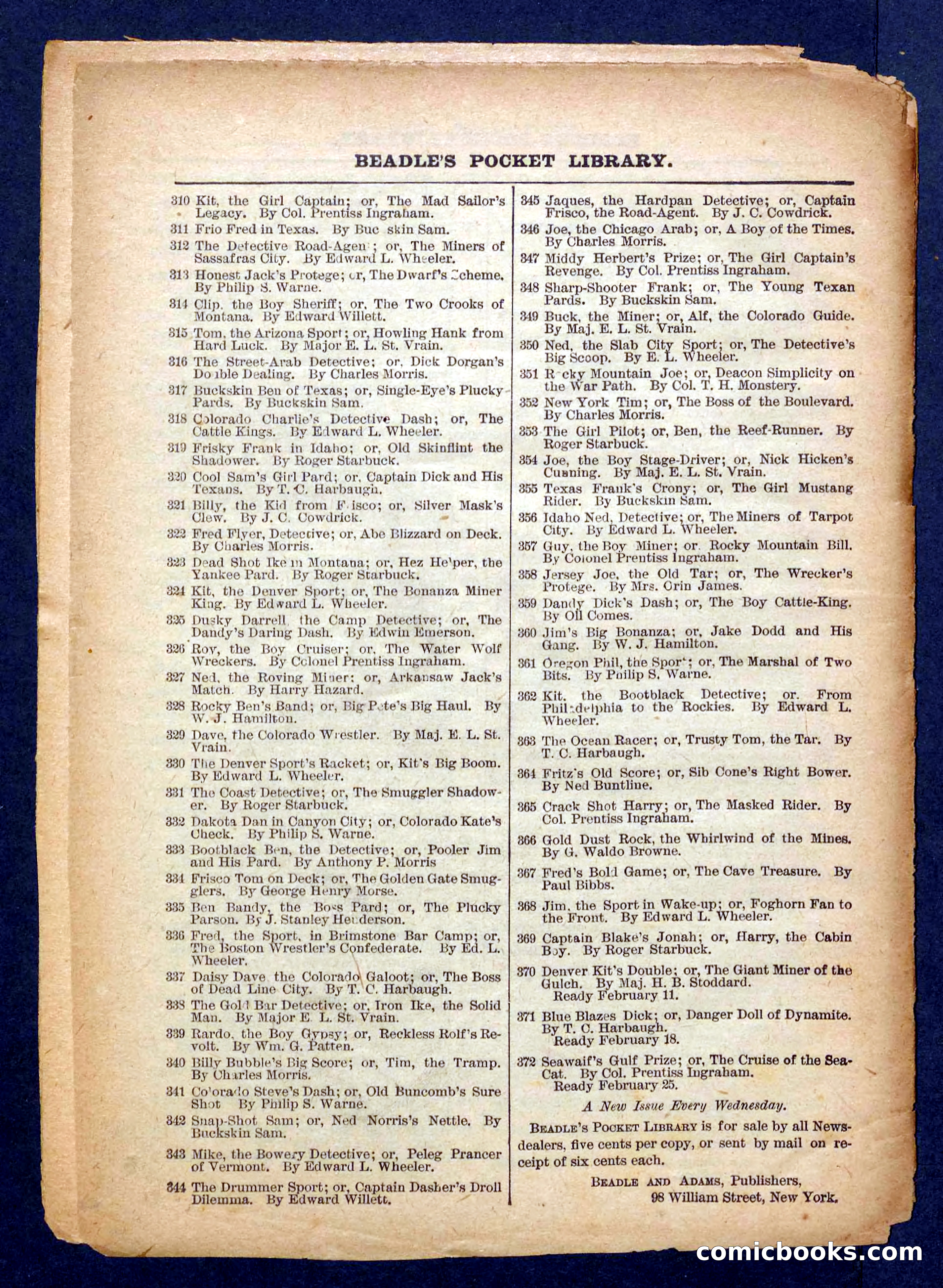 Beadle's Pocket Library No. 369: Captain Blake's Jonah — page 32 of 32