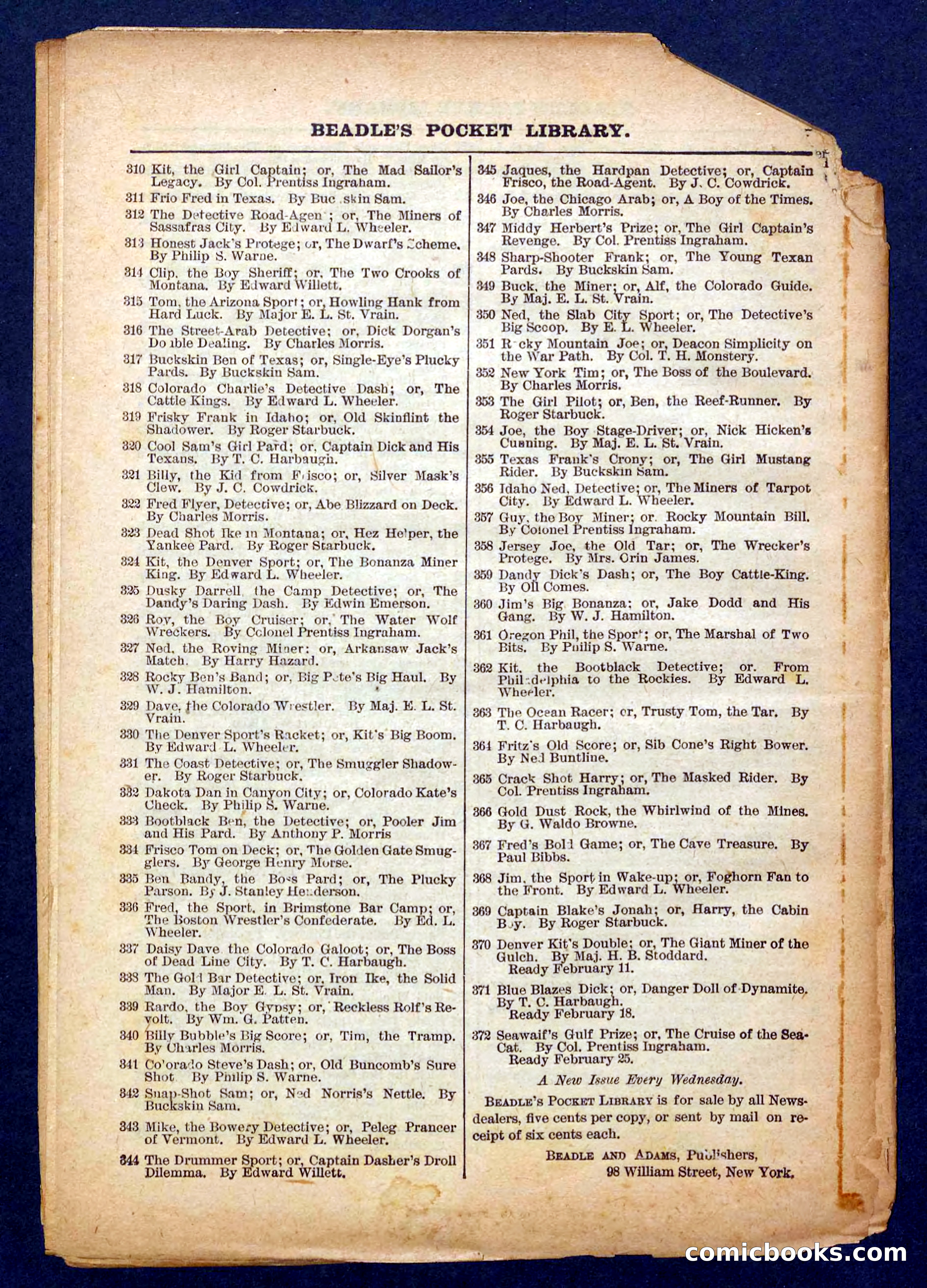 Beadle's Pocket Library No. 370 — page 32 of 32