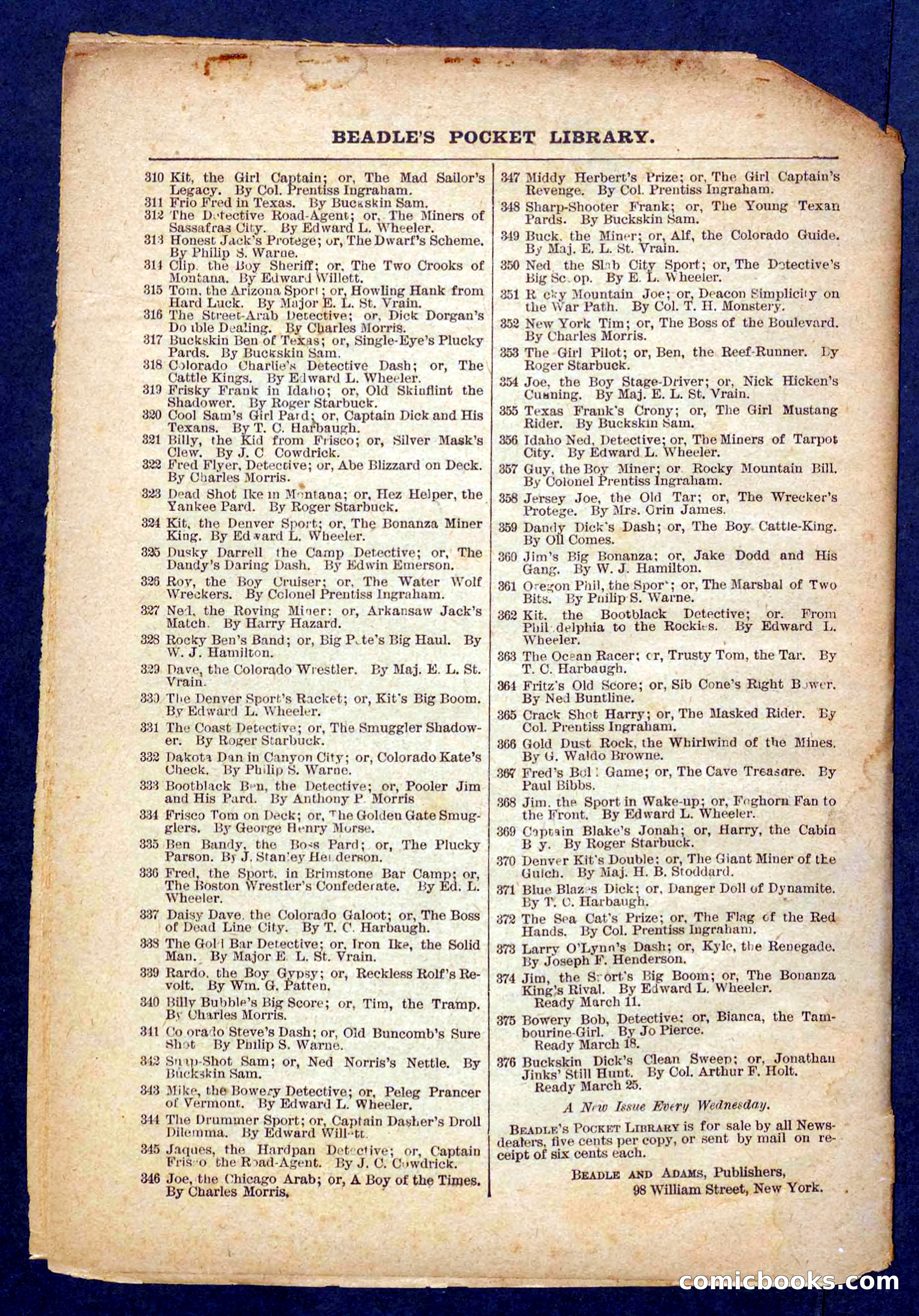 Beadle's Pocket Library No. 373 — page 32 of 32
