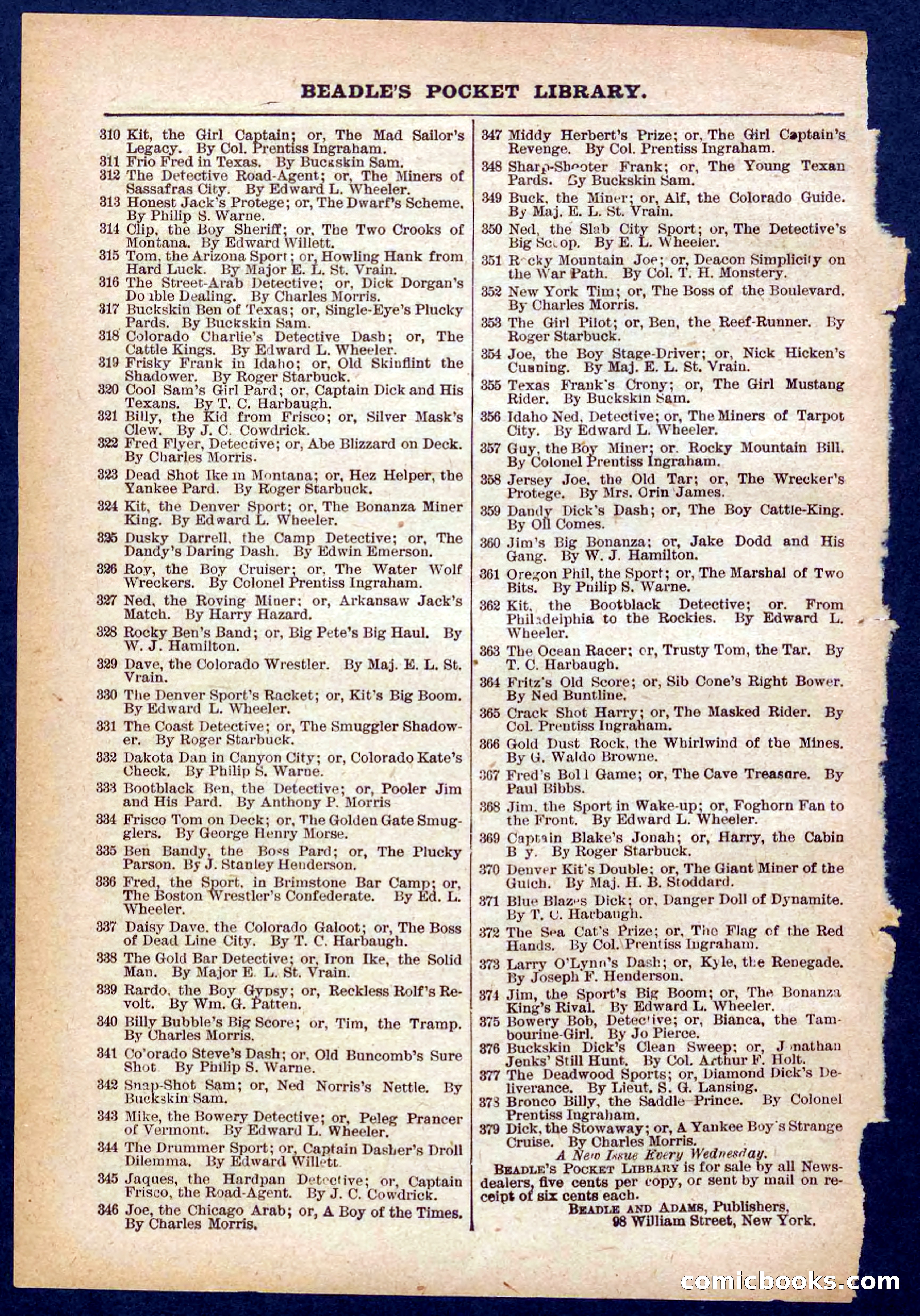 Beadle's Pocket Library No. 378 — page 32 of 32