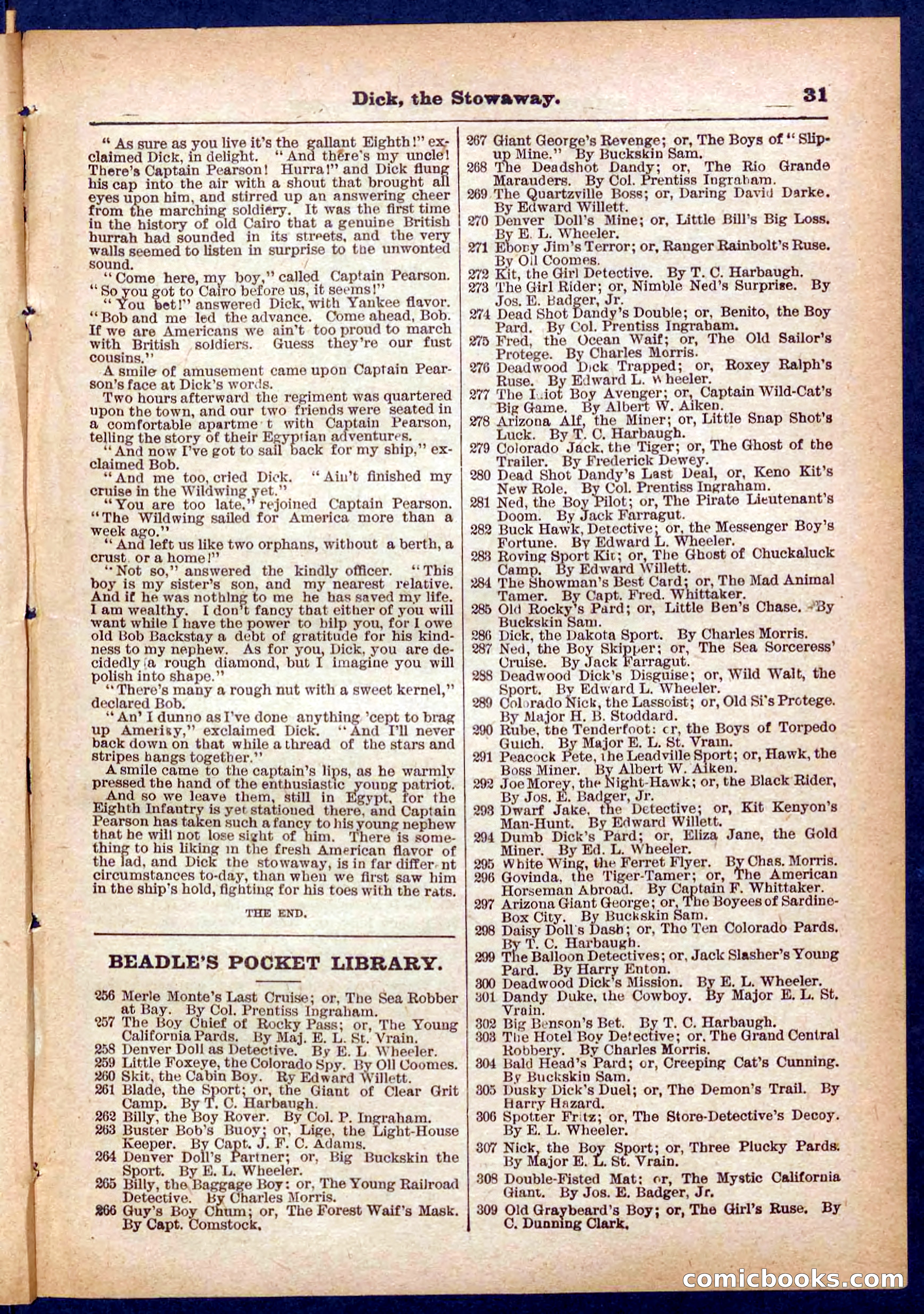 Beadle's Pocket Library No. 379: Dick, the Stowaway — page 31 of 32