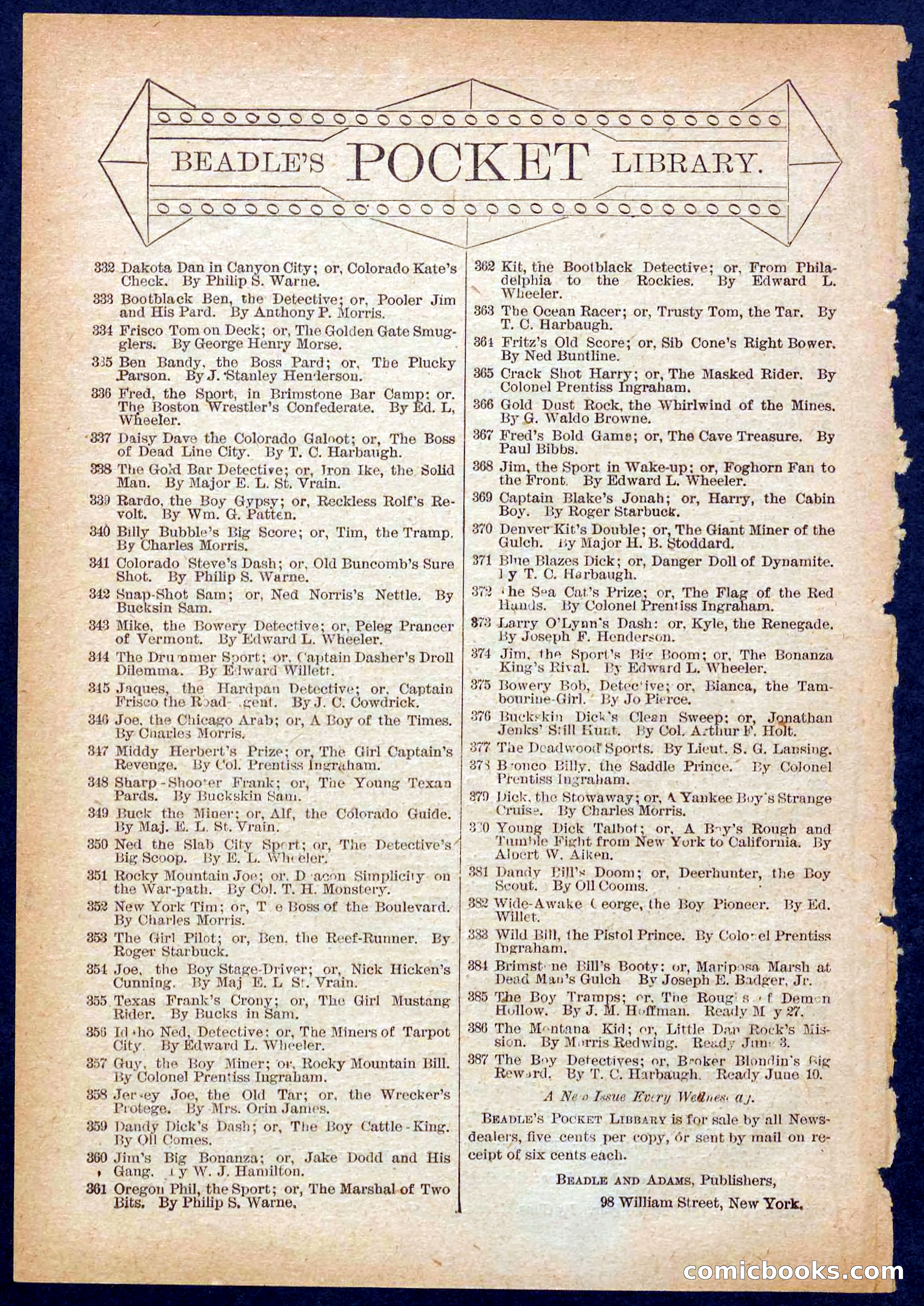 Beadle's Pocket Library No. 383 — page 32 of 32