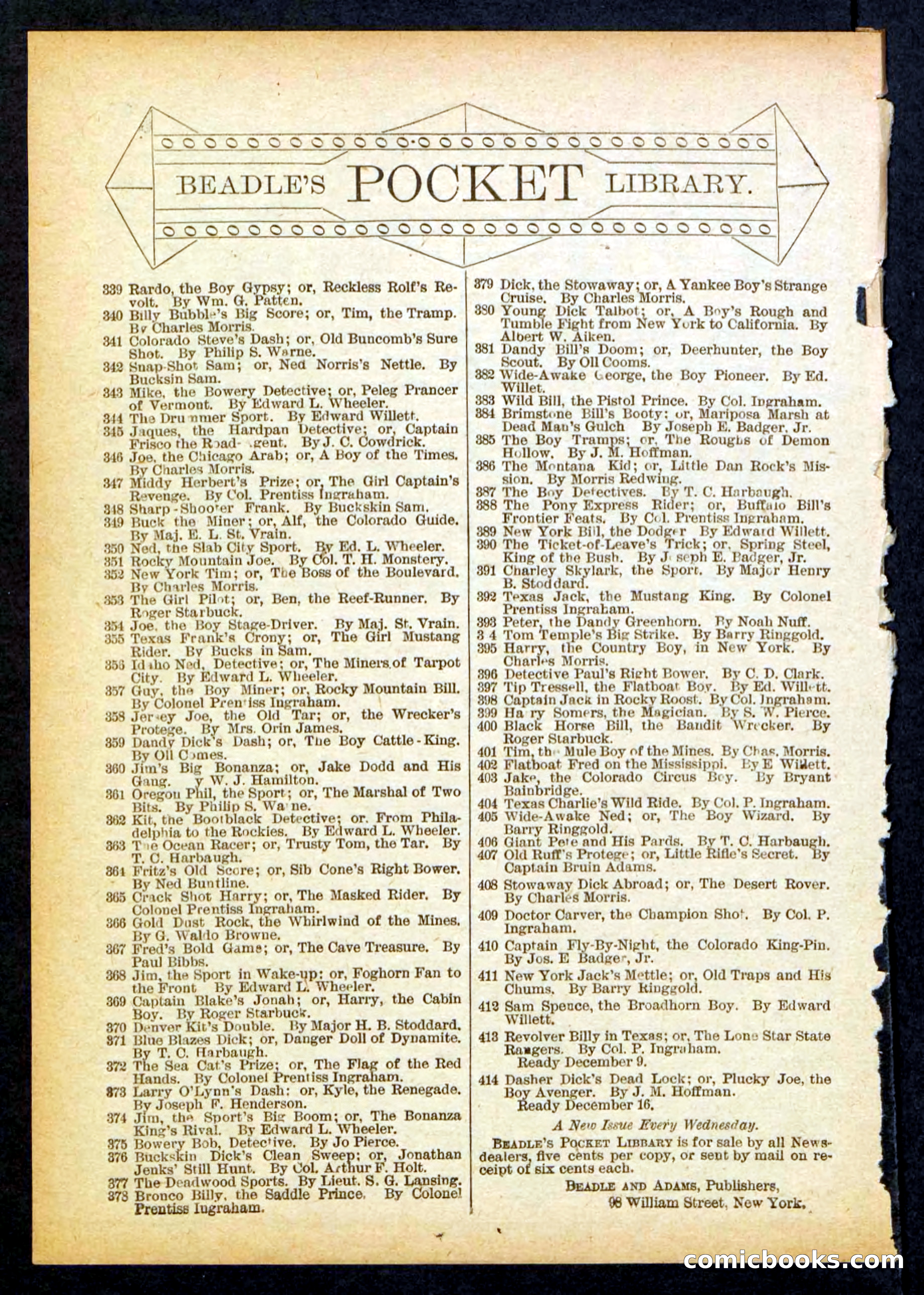 Beadle's Pocket Library No. 411 — page 32 of 32