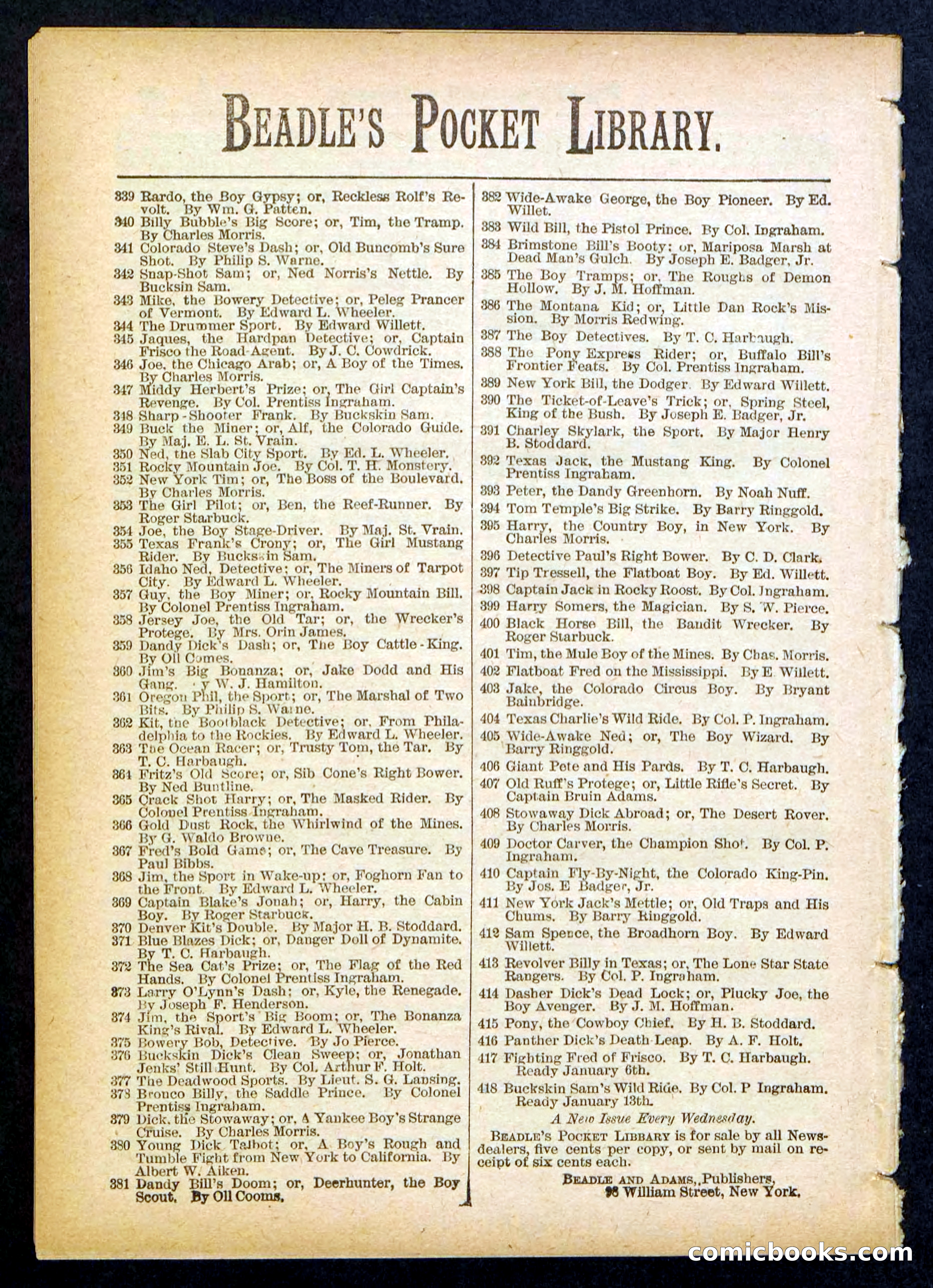 Beadle's Pocket Library No. 414 — page 32 of 32