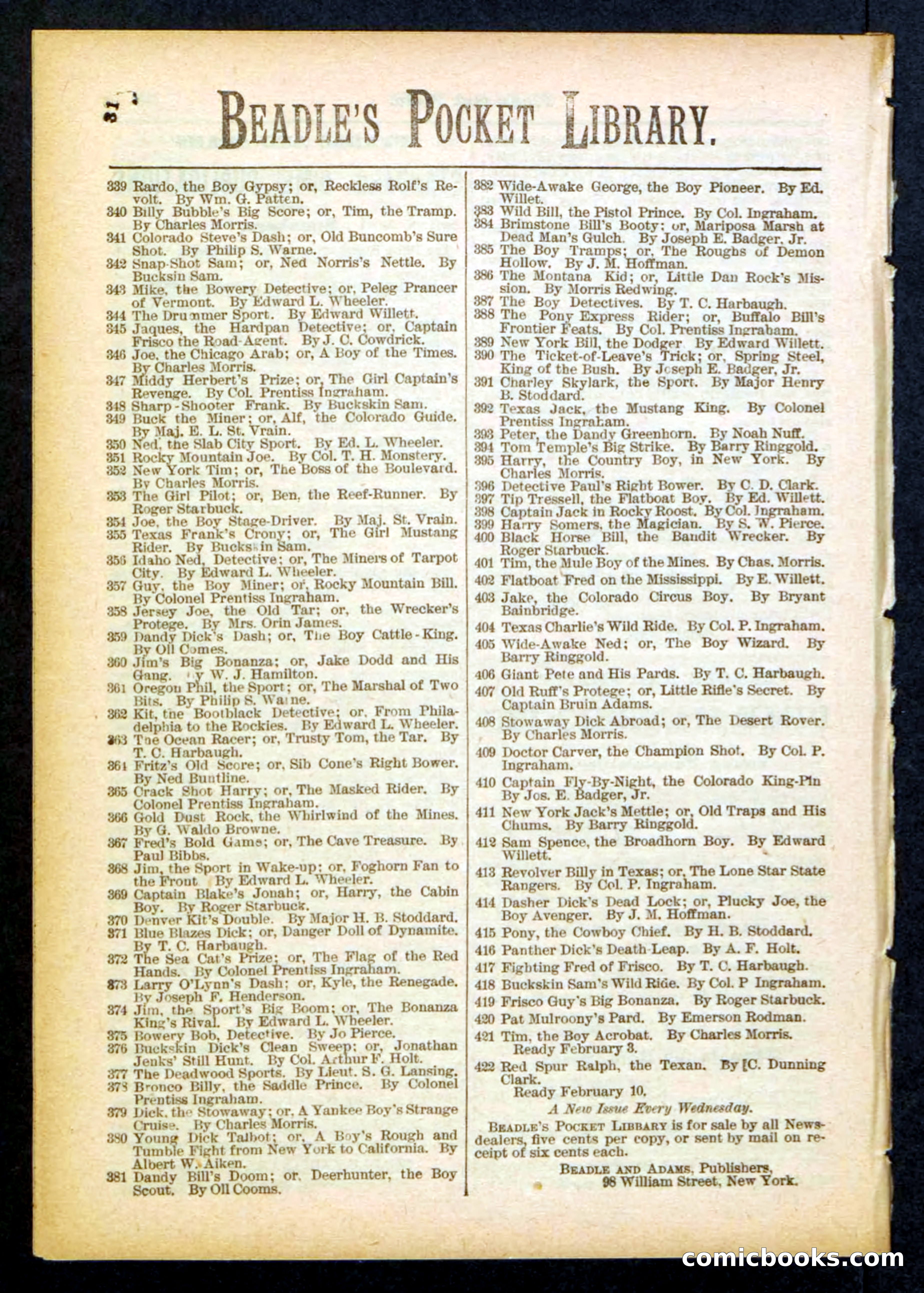 Beadle's Pocket Library No. 418 — page 32 of 32