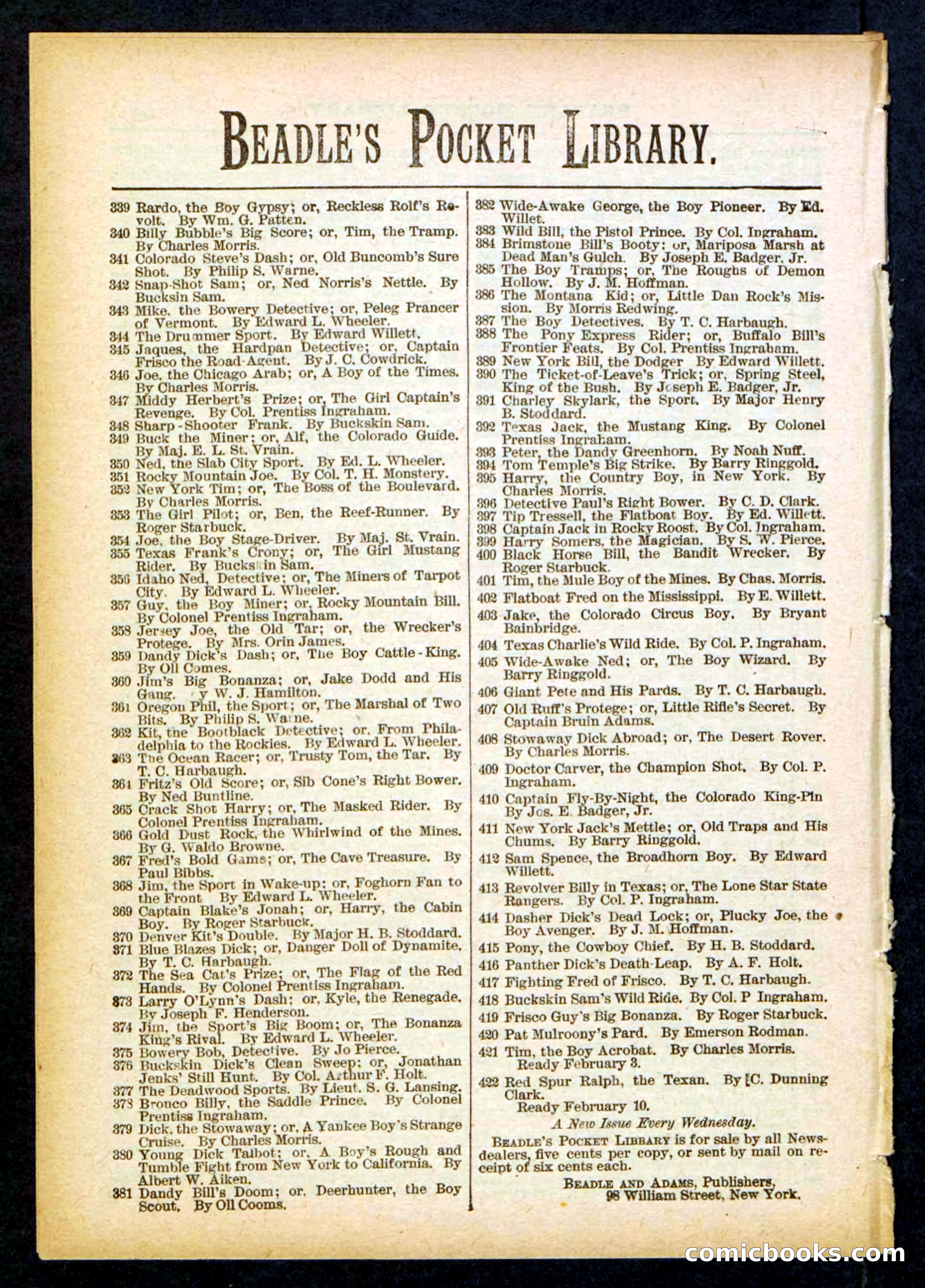 Beadle's Pocket Library No. 419 — page 32 of 32