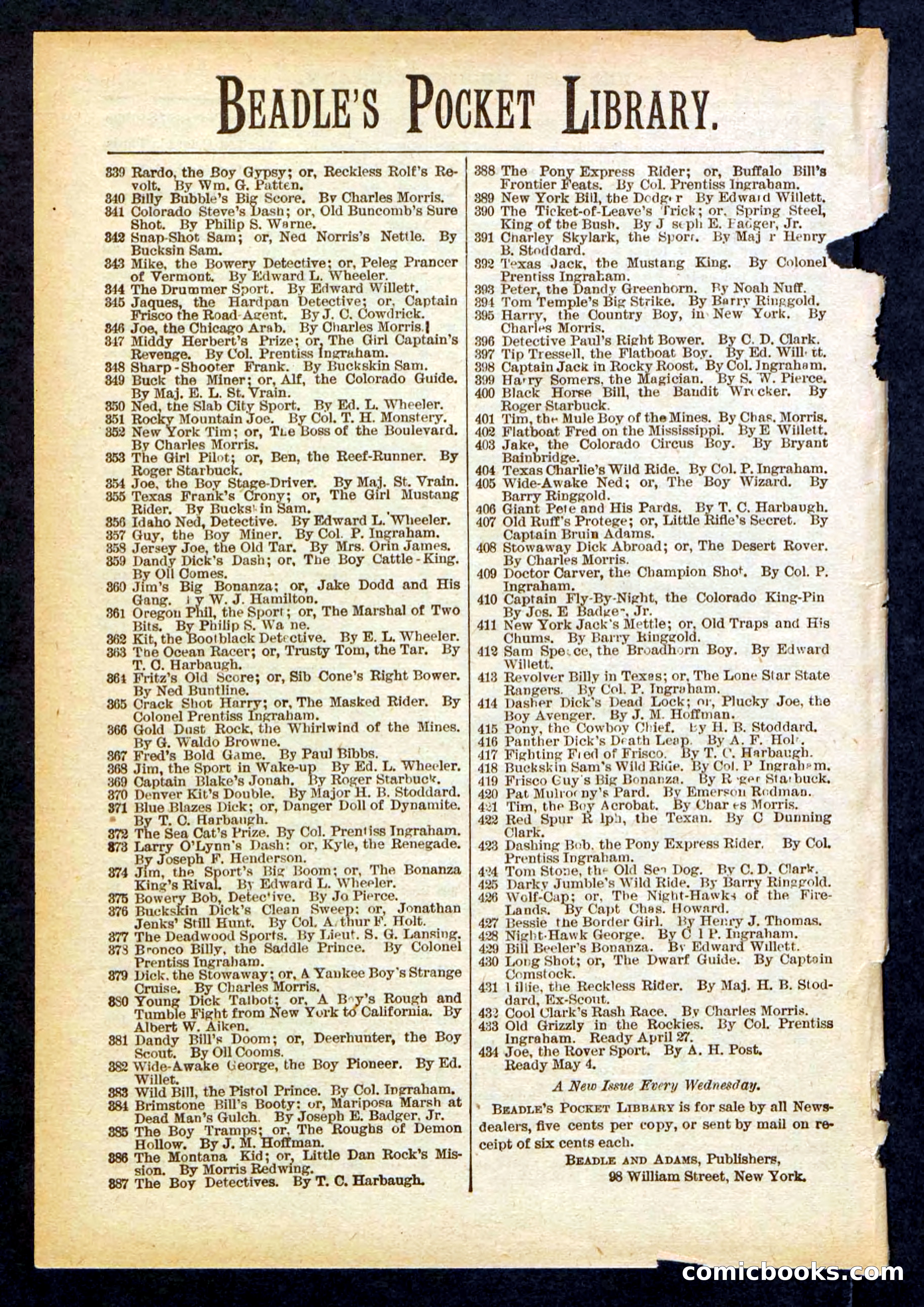 Beadle's Pocket Library No. 430 — page 32 of 32
