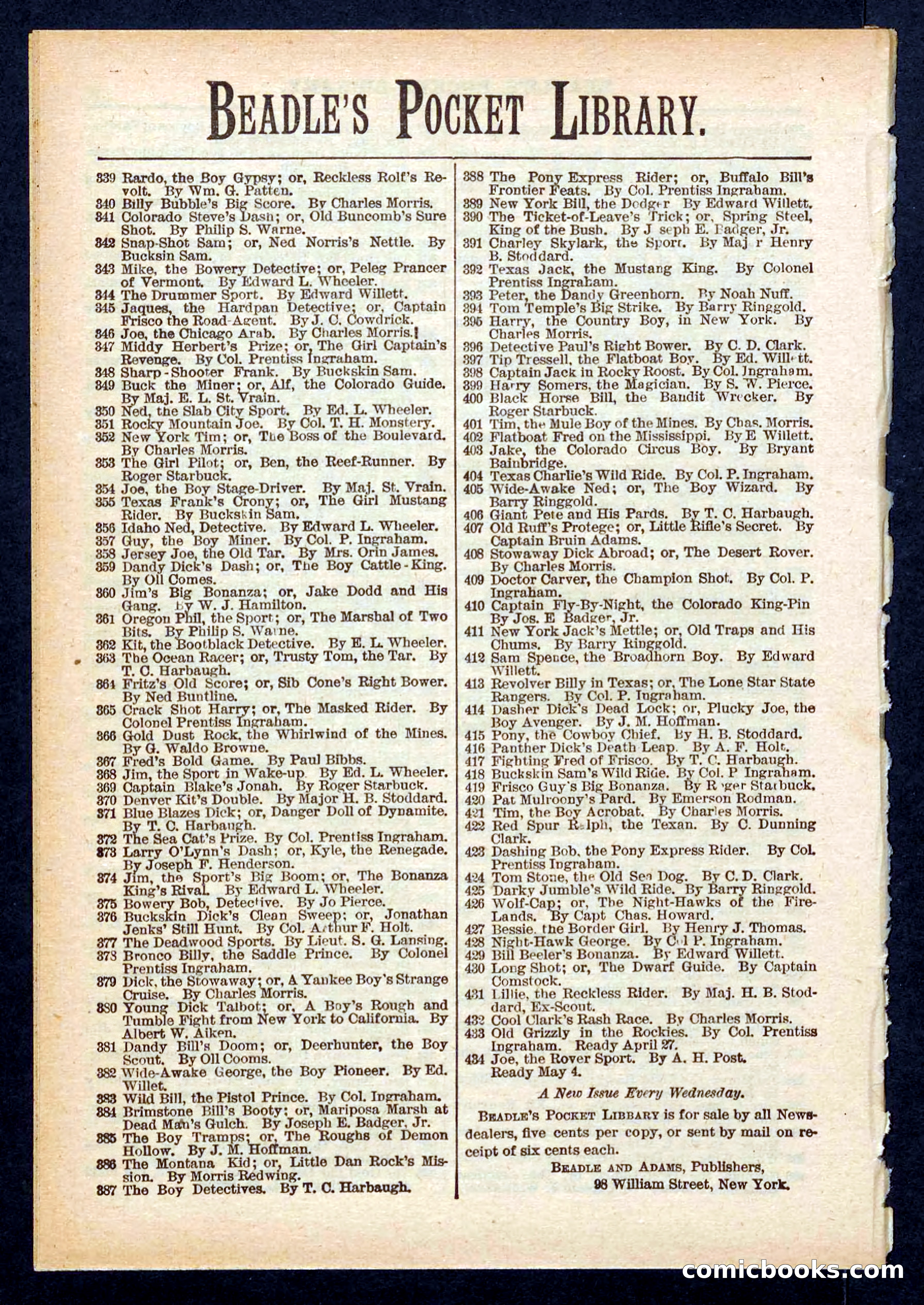 Beadle's Pocket Library No. 431 — page 32 of 32