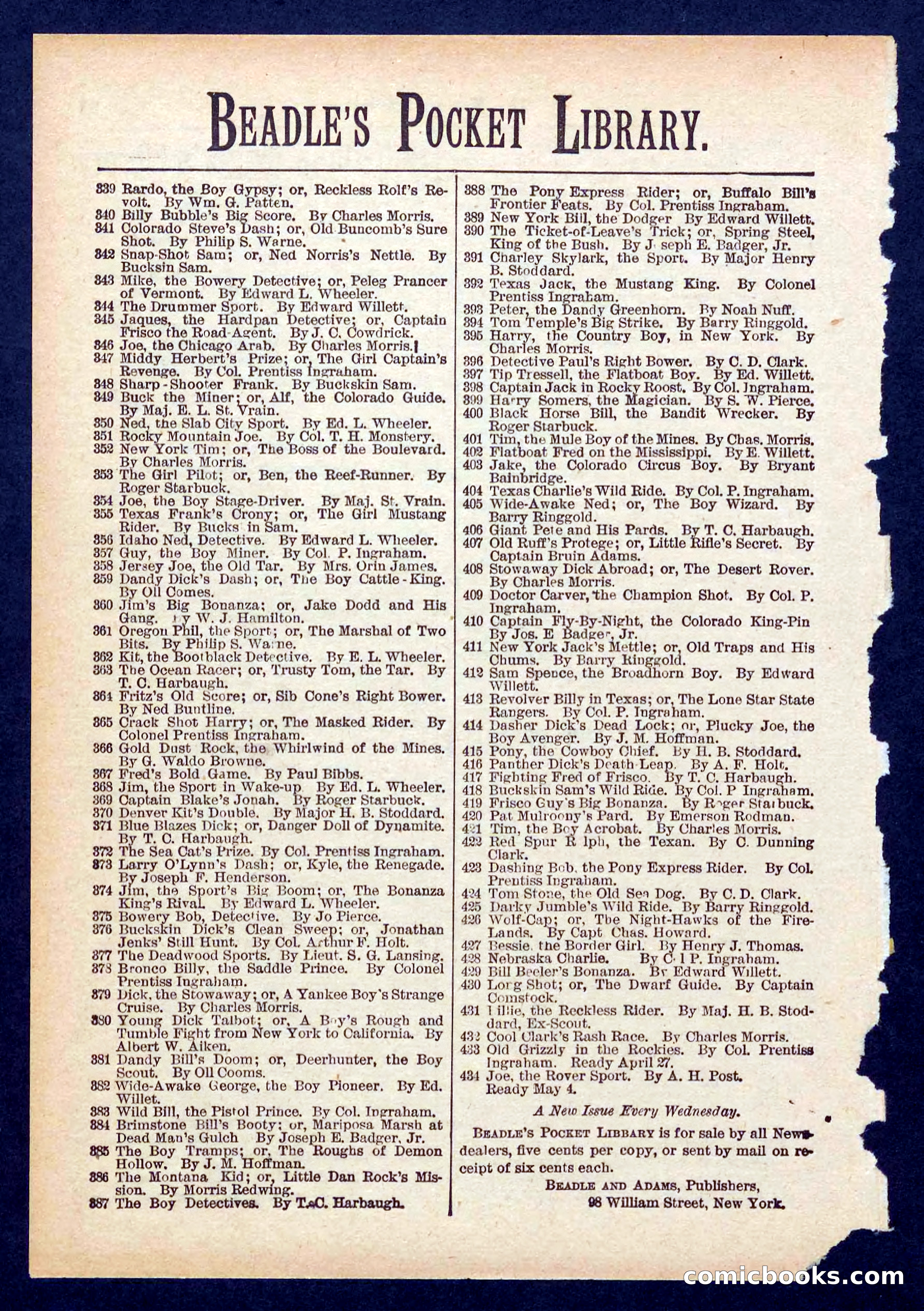 Beadle's Pocket Library No. 432 — page 32 of 32