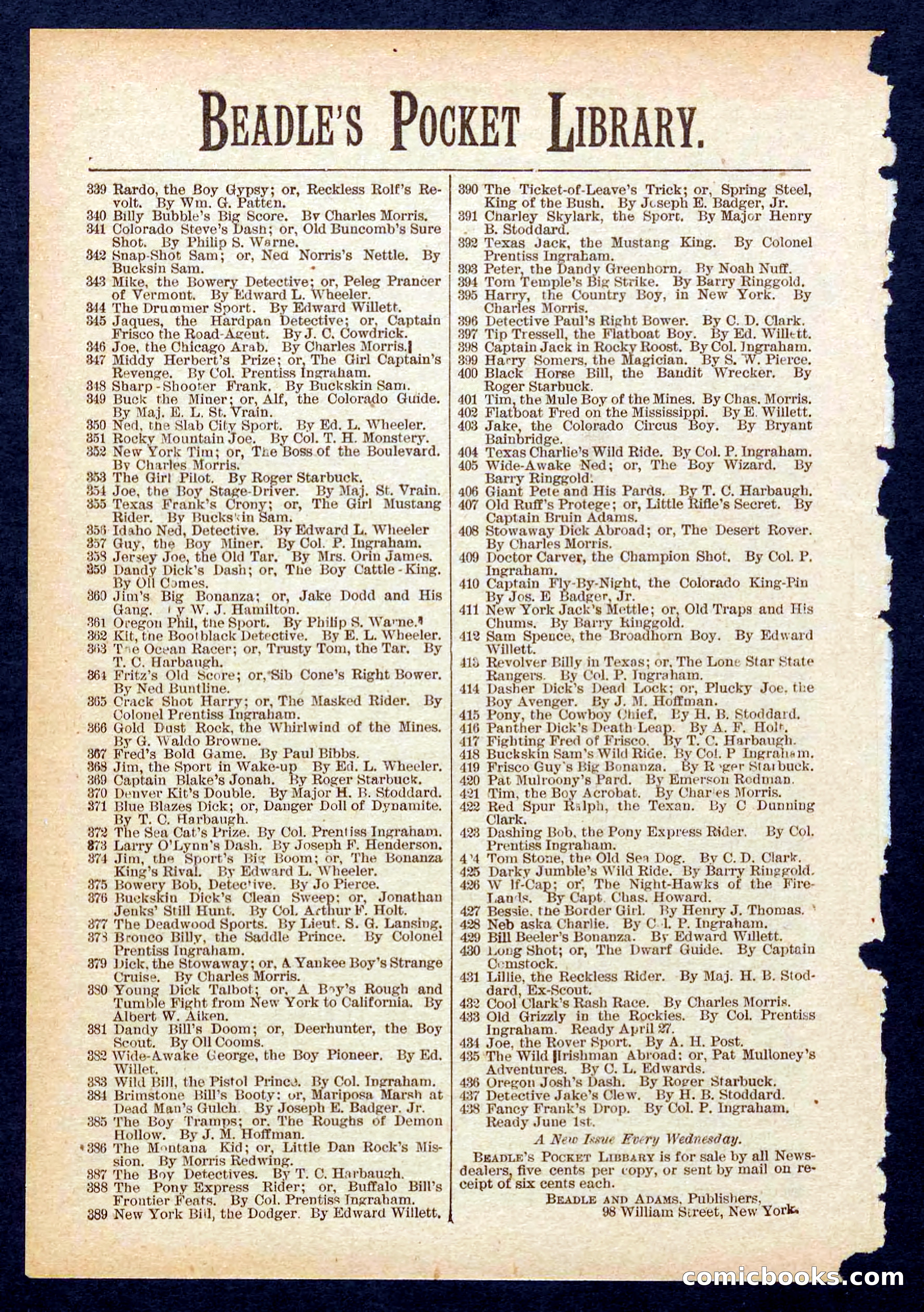 Beadle's Pocket Library No. 433 — page 32 of 32
