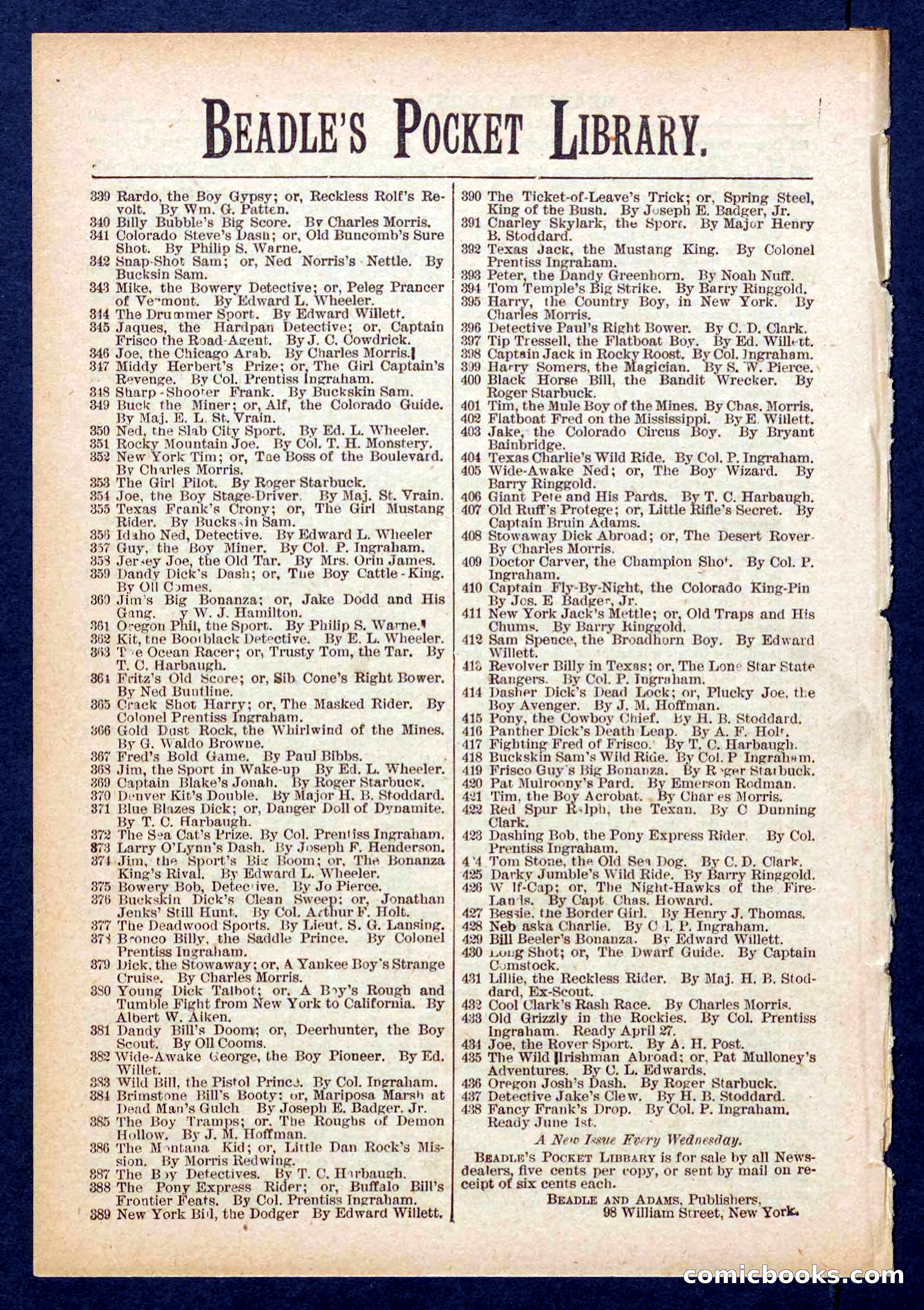 Beadle's Pocket Library No. 435 — page 32 of 32