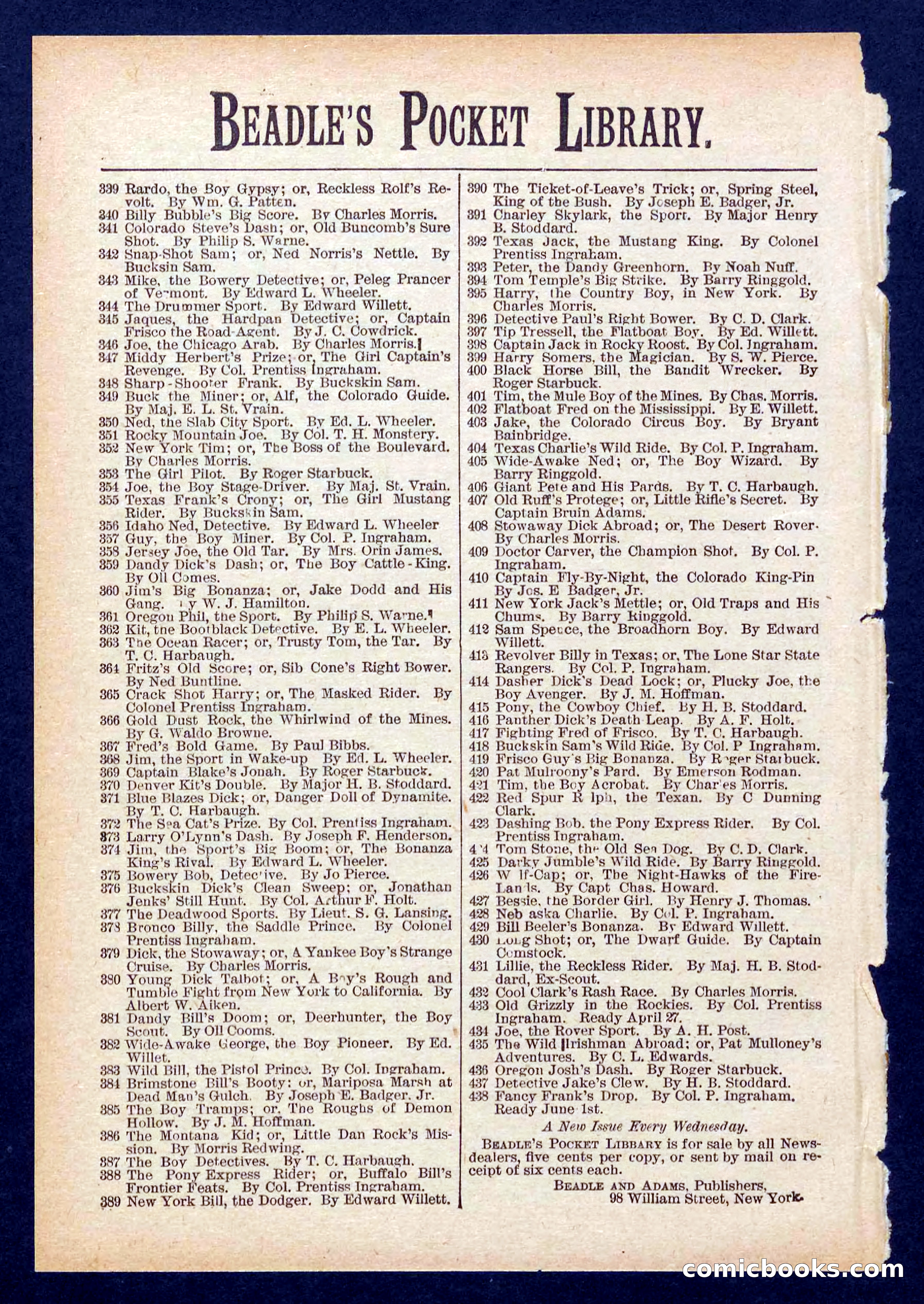Beadle's Pocket Library No. 436 — page 32 of 32