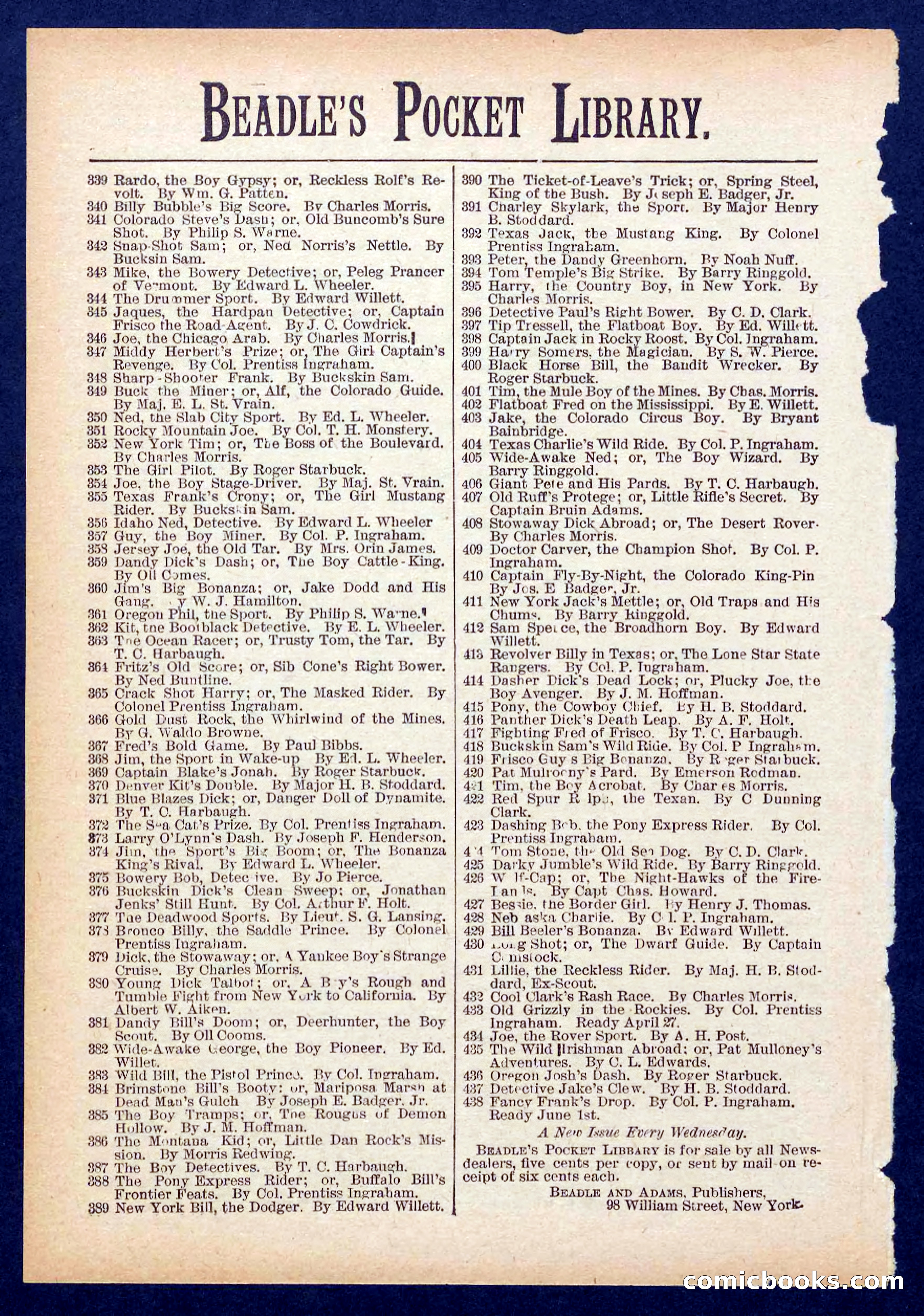 Beadle's Pocket Library No. 437 — page 32 of 32