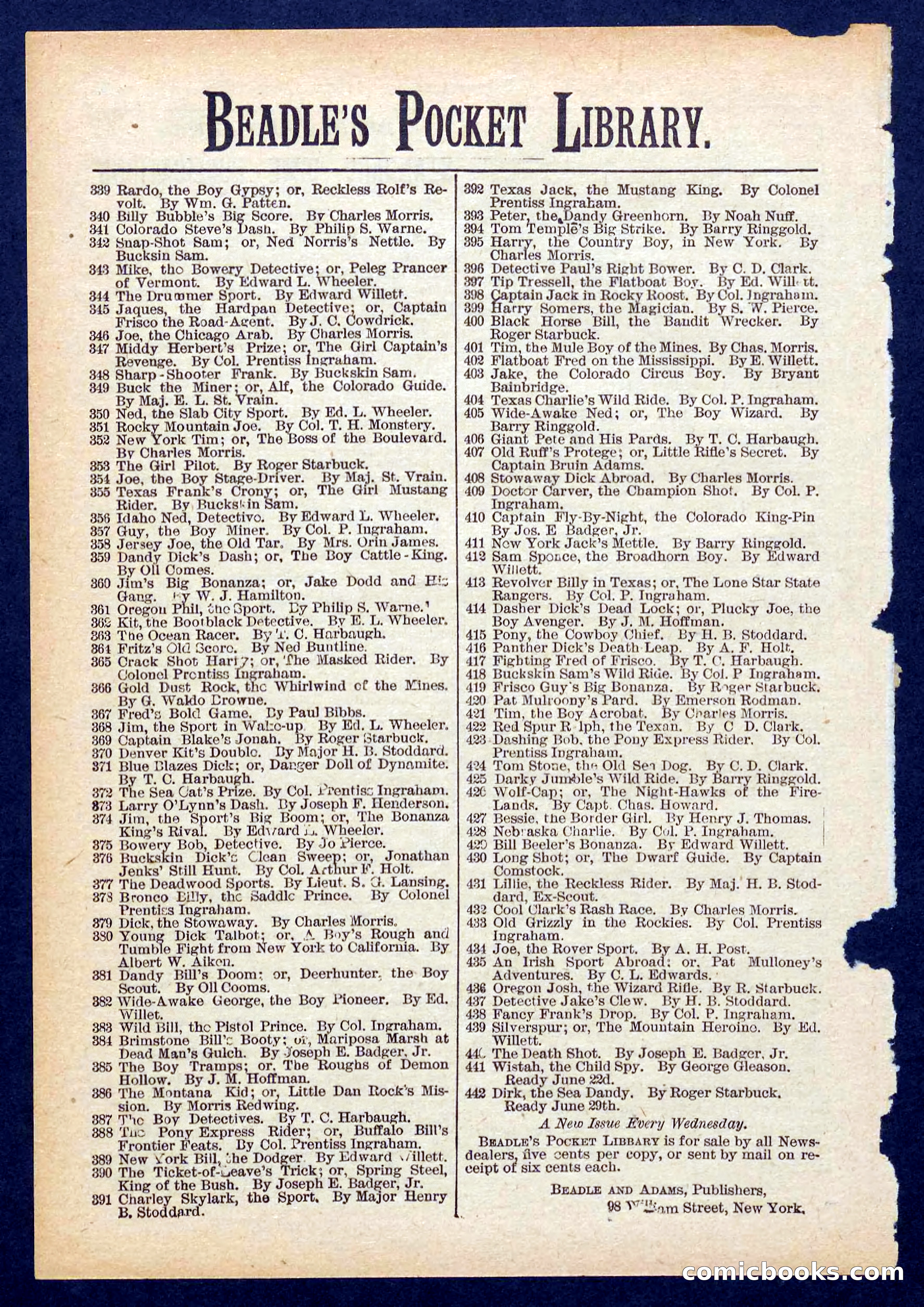 Beadle's Pocket Library No. 439 — page 32 of 32